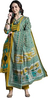 INDO ERA Women's Straight Pure Cotton Geometric Printed Kurta & Pant with Dupatta Set (KH0MT10308) Price In India