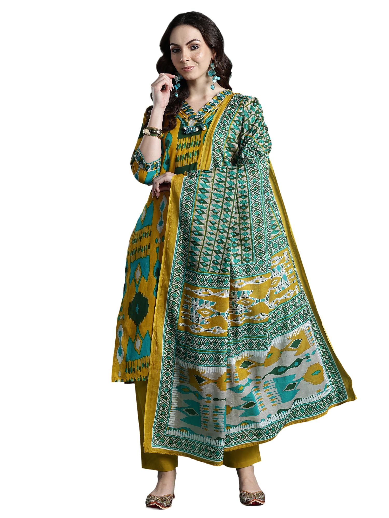 indo era Women's Straight Pure Cotton Geometric Printed Kurta & Pant with Dupatta Set (KH0MT10308)-picture-50