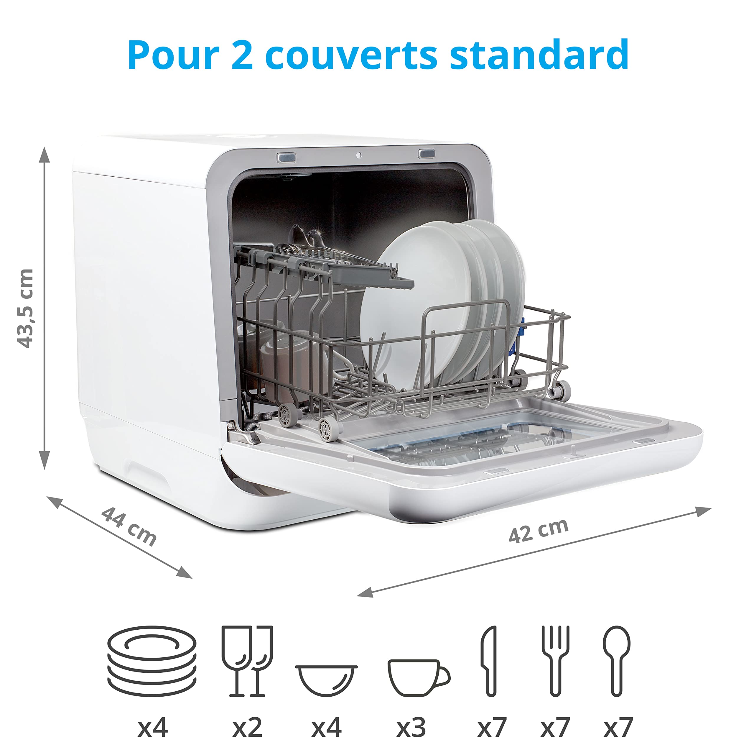 MEDION mini lave-vaisselle MD 37217, petit lave-vaisselle pour 2 couverts, lave-vaisselle portable avec mode de départ différé et 6 modes de nettoyage