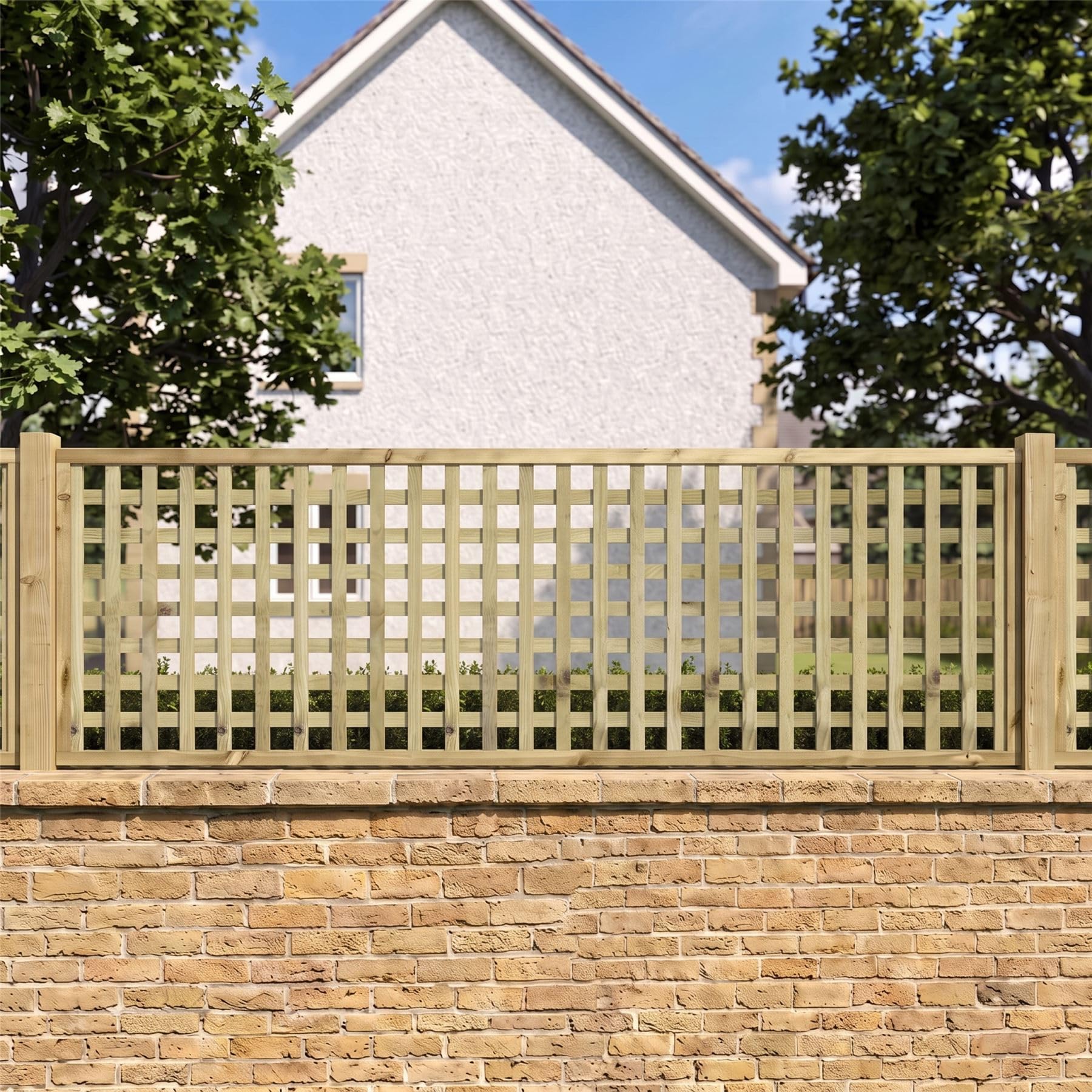 Urban Square Fence Panel Topper 6ft x 2ft Heavy-Duty Framed Trellis 3pk | 182.8cm x 60cm, Chunky Decorative Garden Lattice, Wall-Mount or Add Extra Height, Treated, Support for Plants & Vegetables