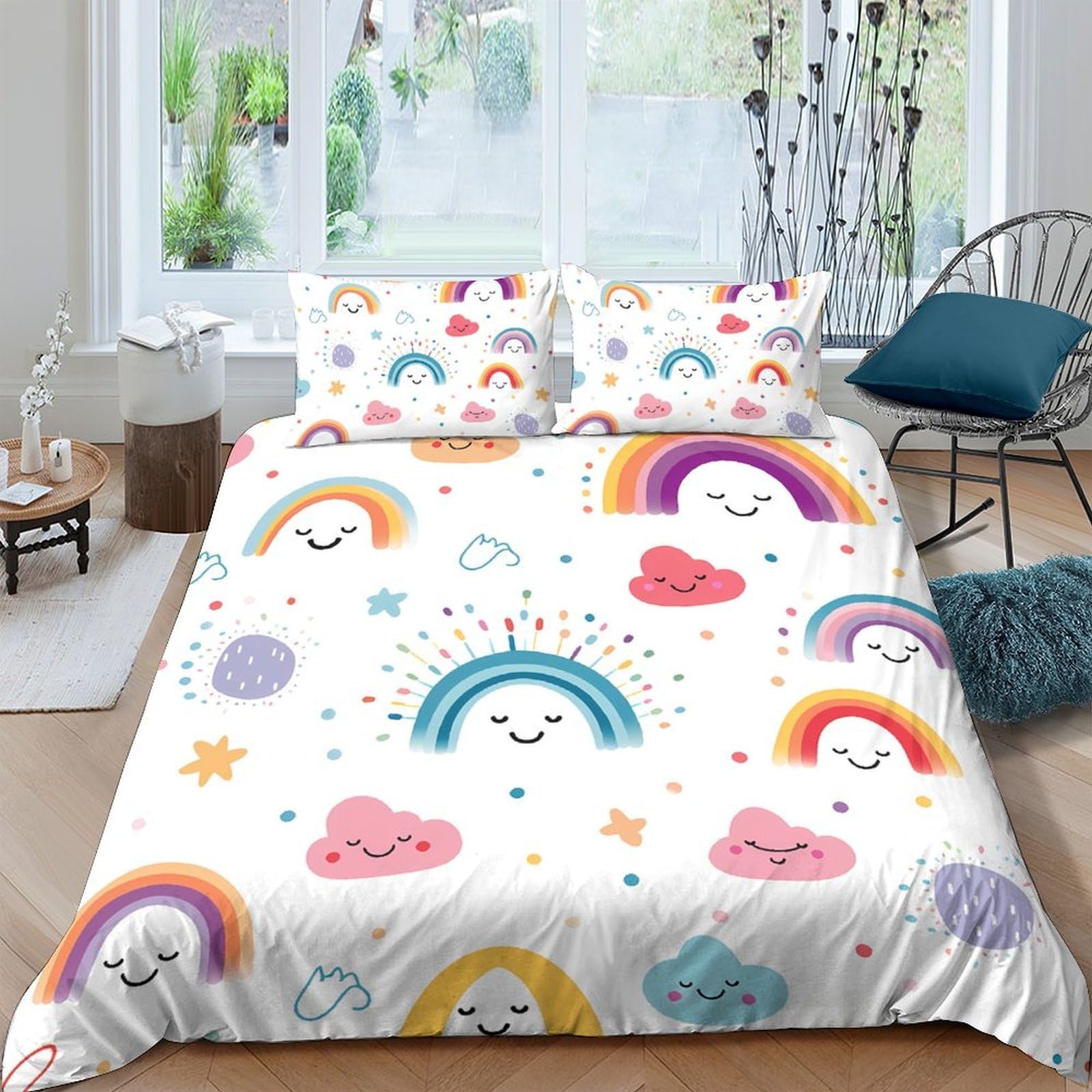 Ctjqhvkz Style-5 3D Printed Rainbow Cloud Fitted Sheet Microfiber Soft Pastel Bed Cover For Bedroom Guest Room Mattress Decor Single（135X200cm）