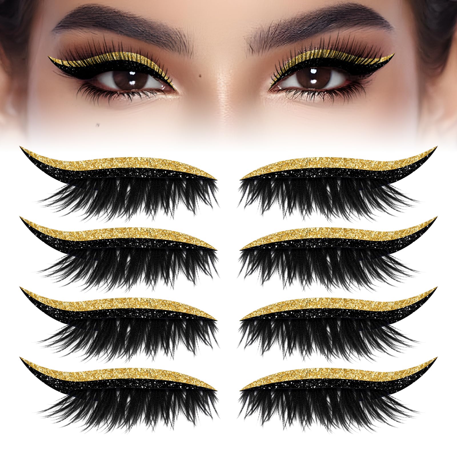 Lazy Eye Shadow Eyelash Patch, 3-in-1 Reusable Eyeshadow, 4 Pairs Natural Waterproof Eyelashes Makeup Stickers Instant,Colorful Eyelash Makeup