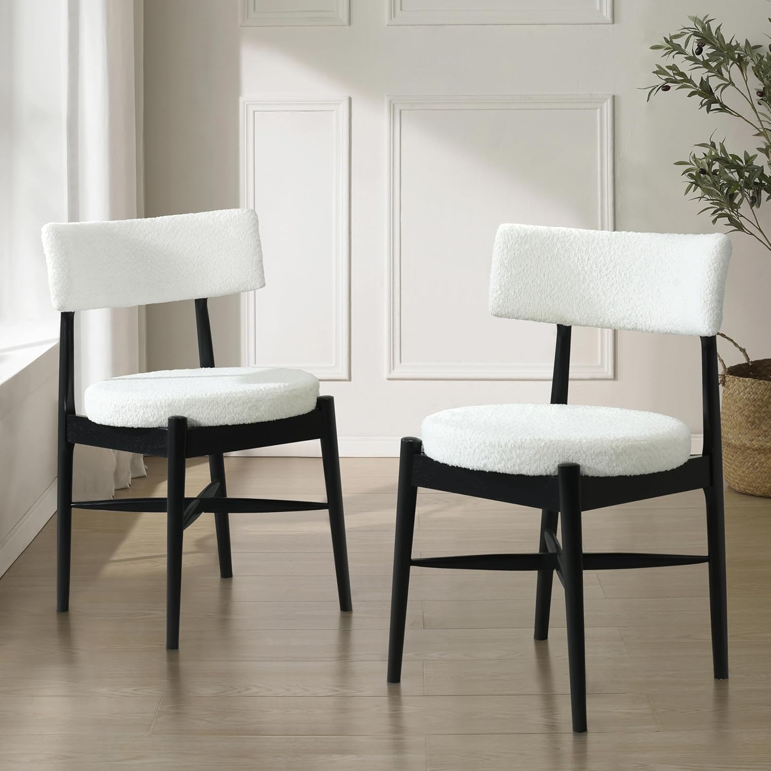 Christopher Knight Home Ebany Dining Chairs Set of 2, Boucle Kitchen Chair, Upholstered Curved Backrest Accent Chair, Rubberwood X Shaped Frame, Dining Room Chair for Cafeteria Home, Beige+Brown