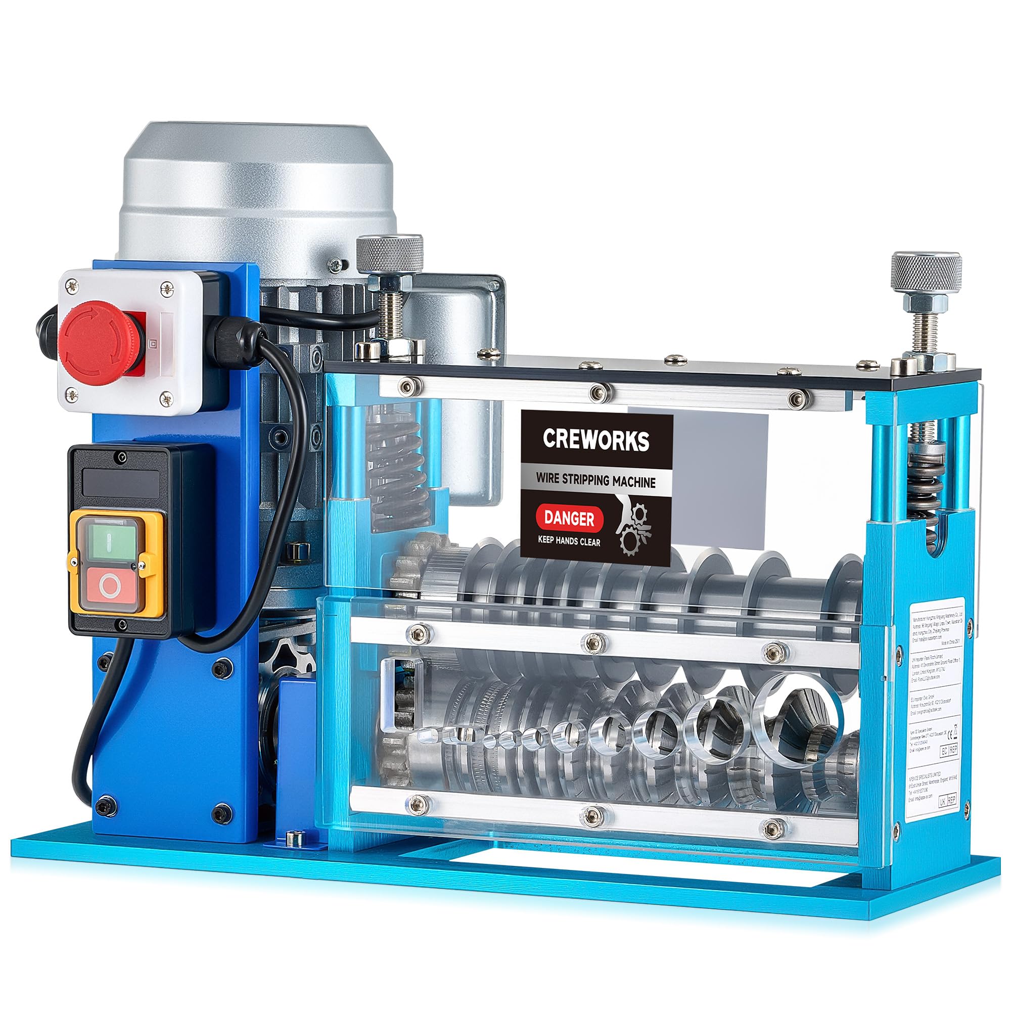 CREWORKS Máquina Pelacables Eléctrica Orofesional de 550 W, Diámetro de 1,5 mm a 40 mm de Diámetro, con 10 Cuchillas y 11 Multiorificios de hasta 30 m/min, Pelacables, Pelacables, Eléctrico
