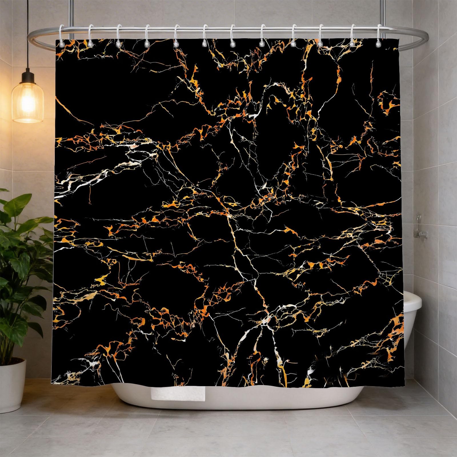 Hongduo 3D Marble Black Shower Curtain for Stalls Bathtubs Chic Bathroom Decor Shower Curtain Set Polyester Fabric Waterproof 200x200cm/79X79 Inch with Hooks
