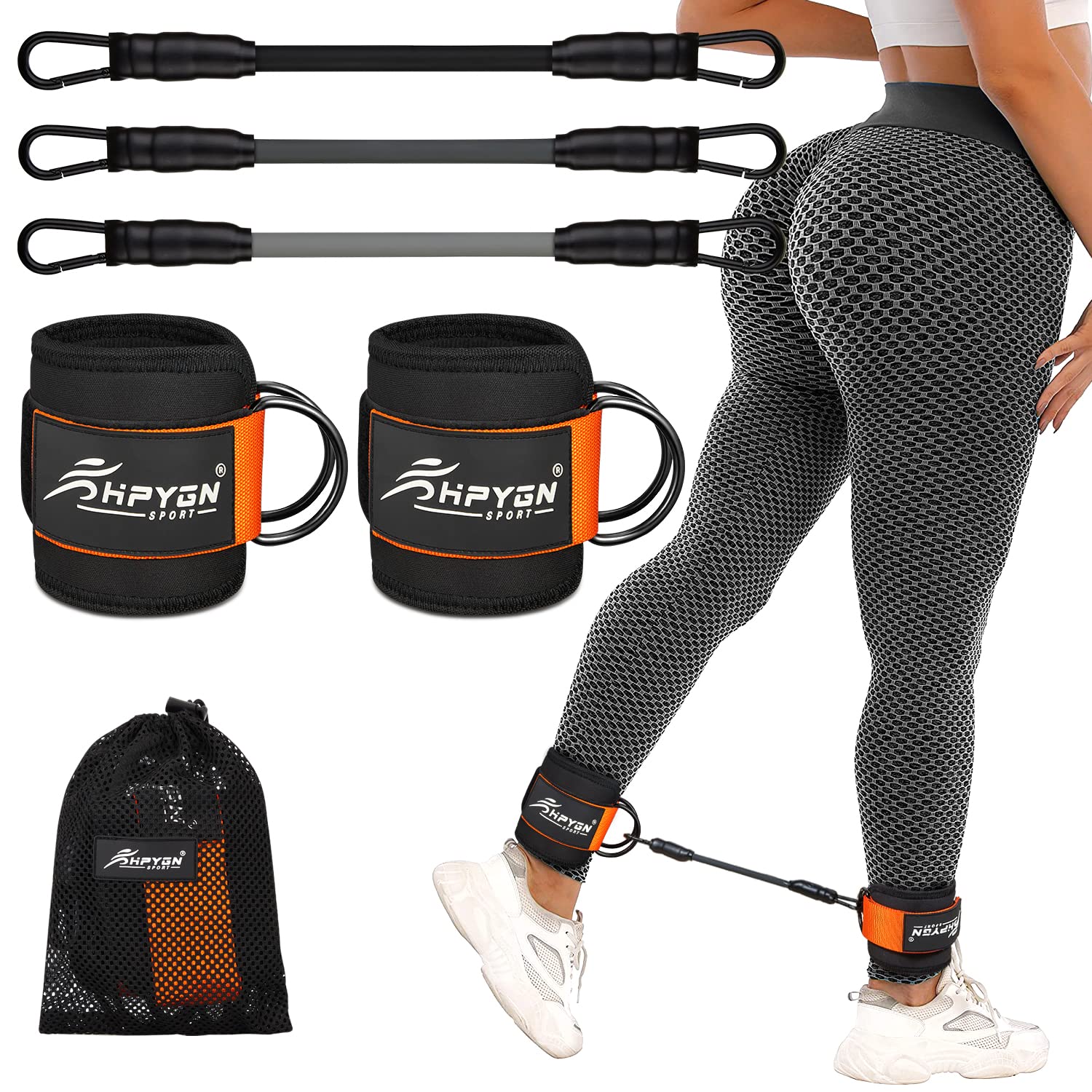 Ankle Resistance Bands with Cuffs - Exercise Bands for Leg, Butt & Hip Training - Kickbacks & Gluteus Exercises - Includes Ankle Strap