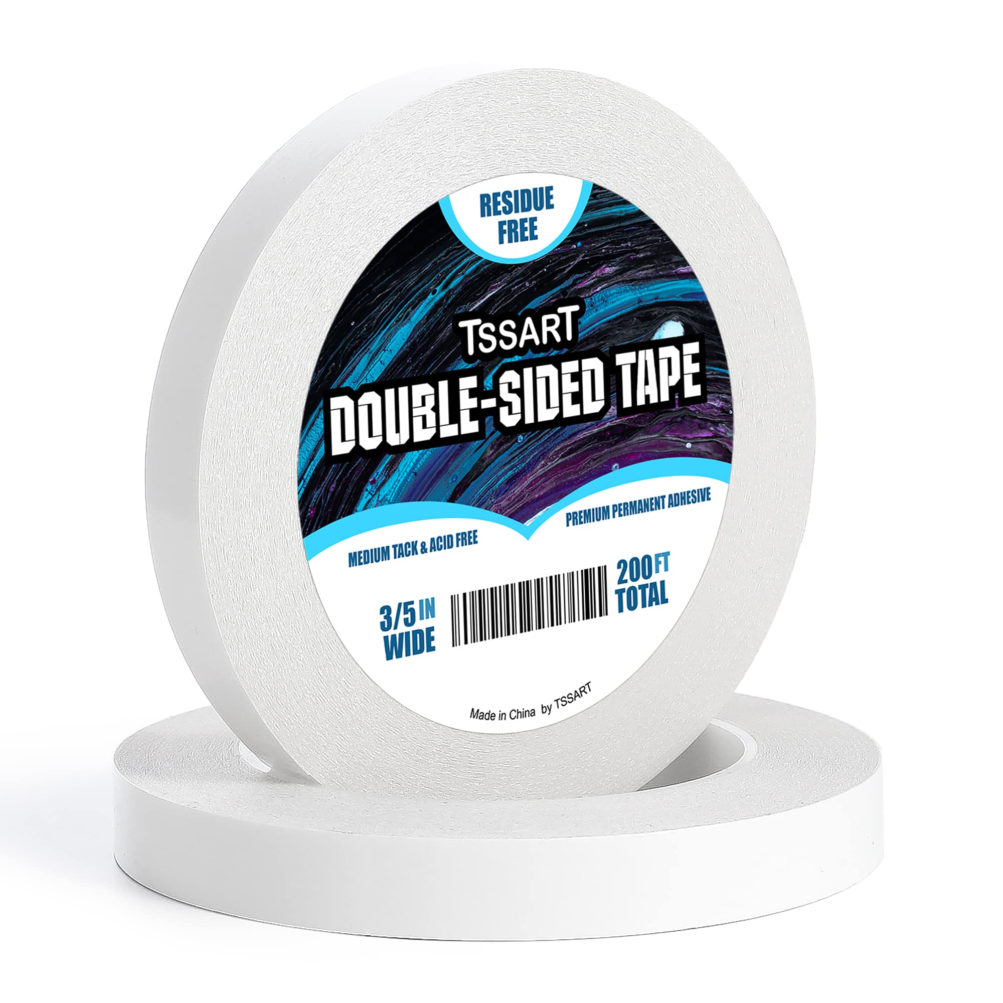 TSSART Ultra-Thin Permanent Double-Sided Tape - Double Sided Adhesive Sticky Tape for Arts, Crafts, Photography, Scrapbooking, Tear-by-Hand - Acid