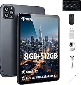 Tablet A-Tab8 10.1" Android 12, 8GB RAM 512GB ROM, 10000mAh, Câmera Dupla, Wi-Fi 5G - Kit com Teclado, Mouse e Stylus