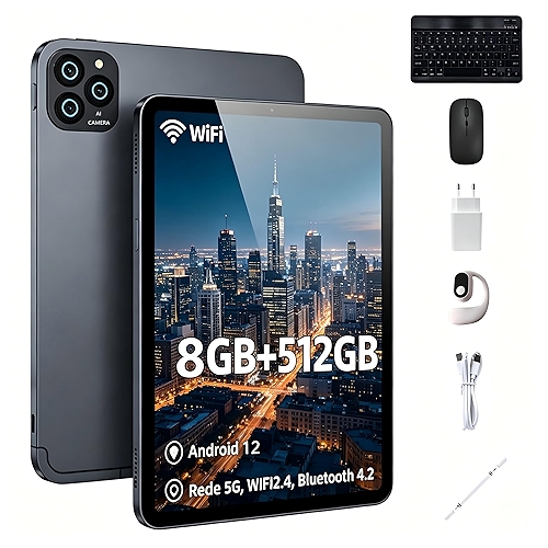 Tablet A-Tab8 10.1" Android 12, 8GB RAM 512GB ROM, 10000mAh, Câmera Dupla, Wi-Fi 5G - Kit ...