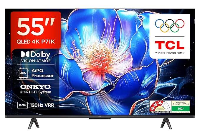 [SBI Credit Card Emi] TCL 139 cm (55 inches) 4K Ultra HD Smart QLED Google TV 55P71K