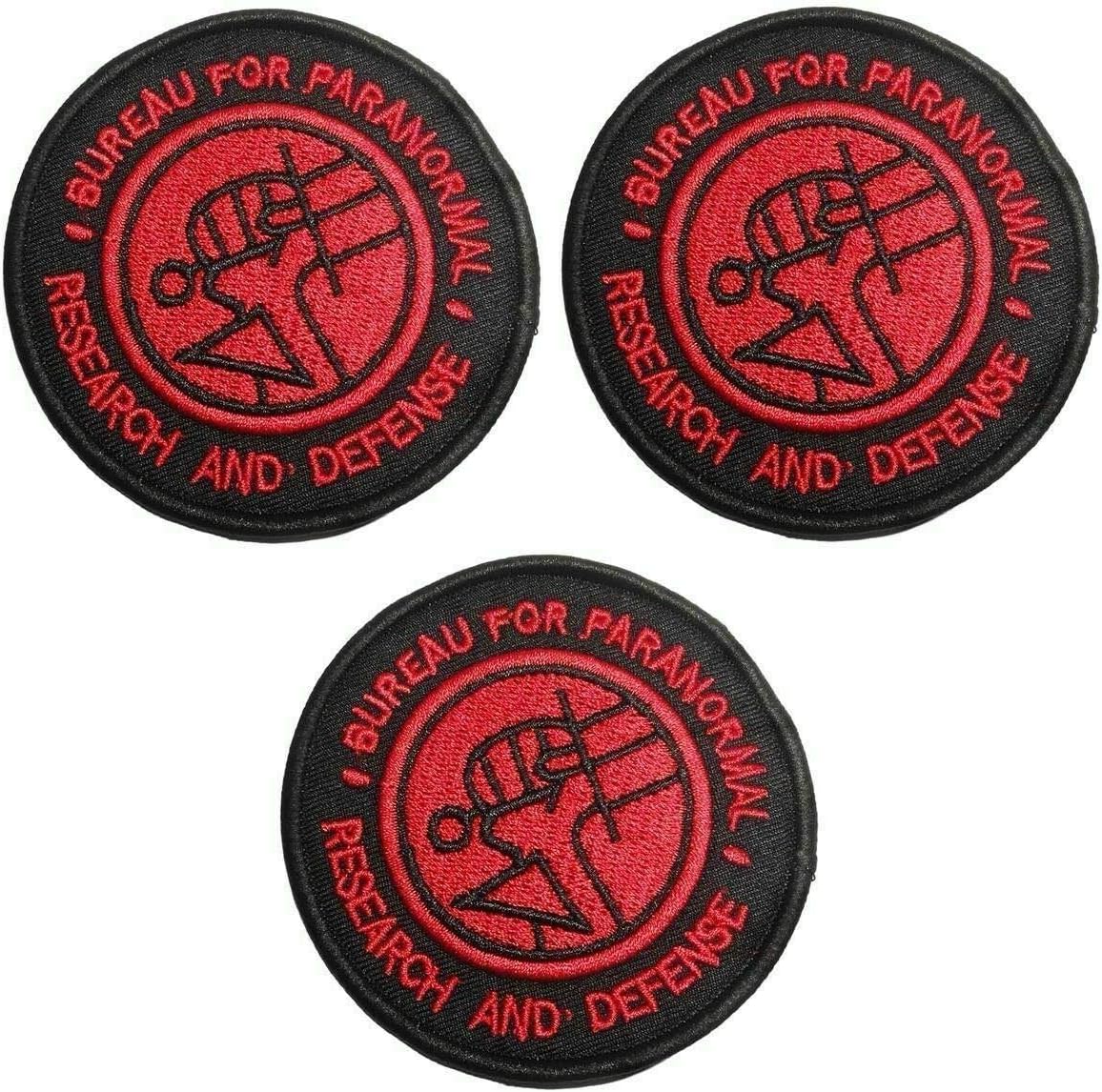 Research & Defense Black/Red Embroidered 3 Tall Iron on Patch Set of 3 L8