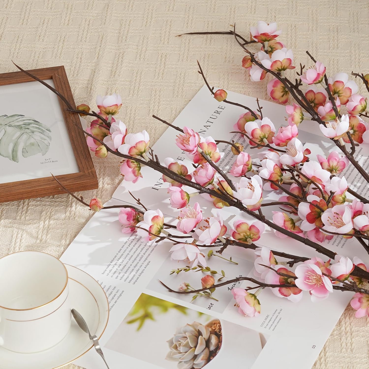 YOUNGLEAVES 4 Pcs Cherry Blossom Branches Artificial Flowers for Spring Decor, 40 Inch Realistic Faux Flowers Long Stem Cherry Blossom for Indoor Home Wedding Party Table Centerpiece (Pink) - Image 3