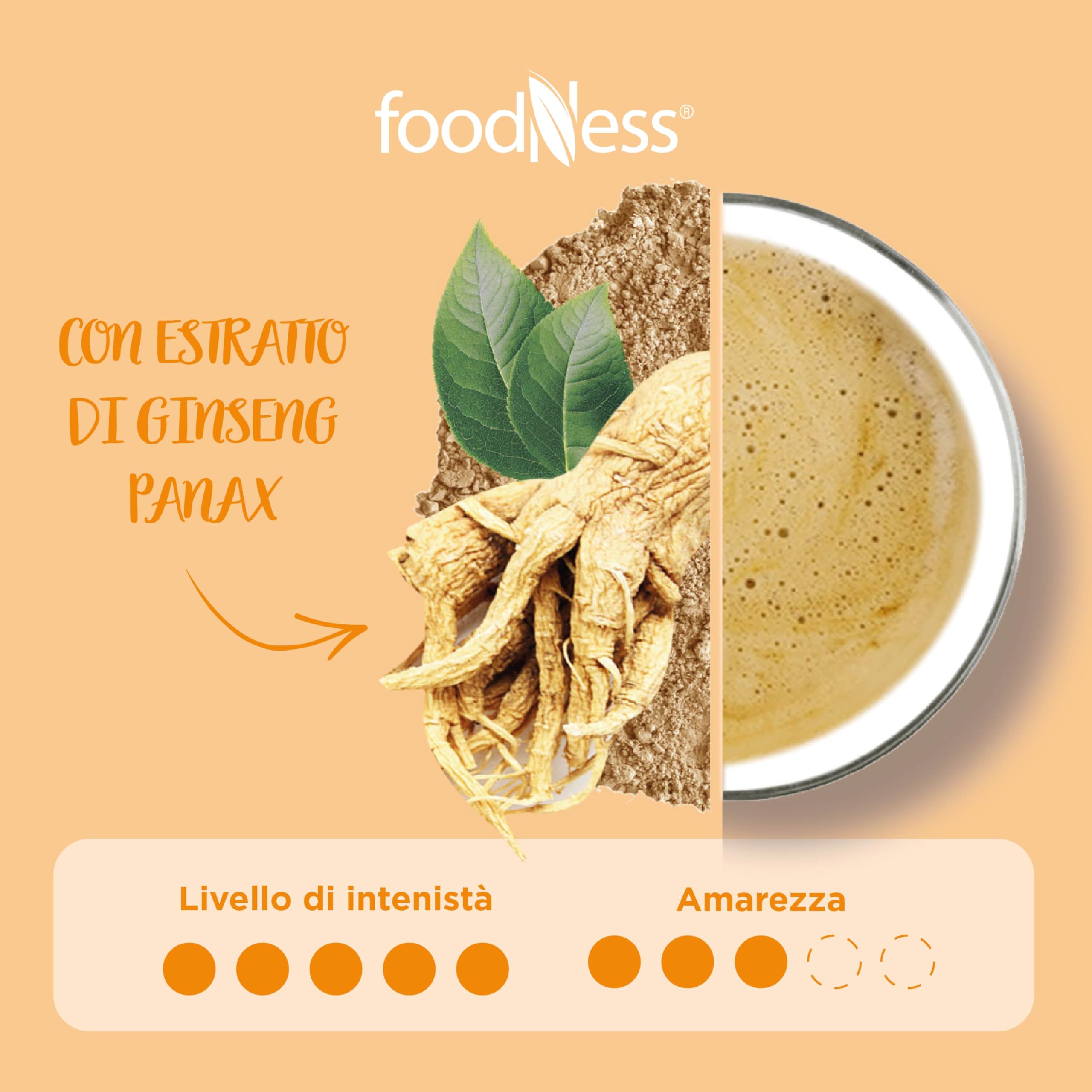 foodNess - 1 Box da 10 Capsule di Ginseng Zero, Capsule Compatibili con Sistema Dolce Gusto, Preparato in Polvere Senza Additivi, Senza Glutine, Lattosio, Grassi Idrogenati e Zuccheri Aggiunti