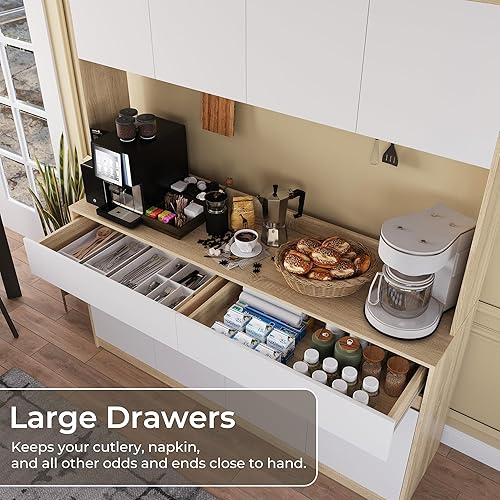 Miniatura 5 de Armario de almacenamiento de cocina, armarios grandes de despensa de 63 pulgadas de ancho con encimera de horno microondas, armario de Blanco +