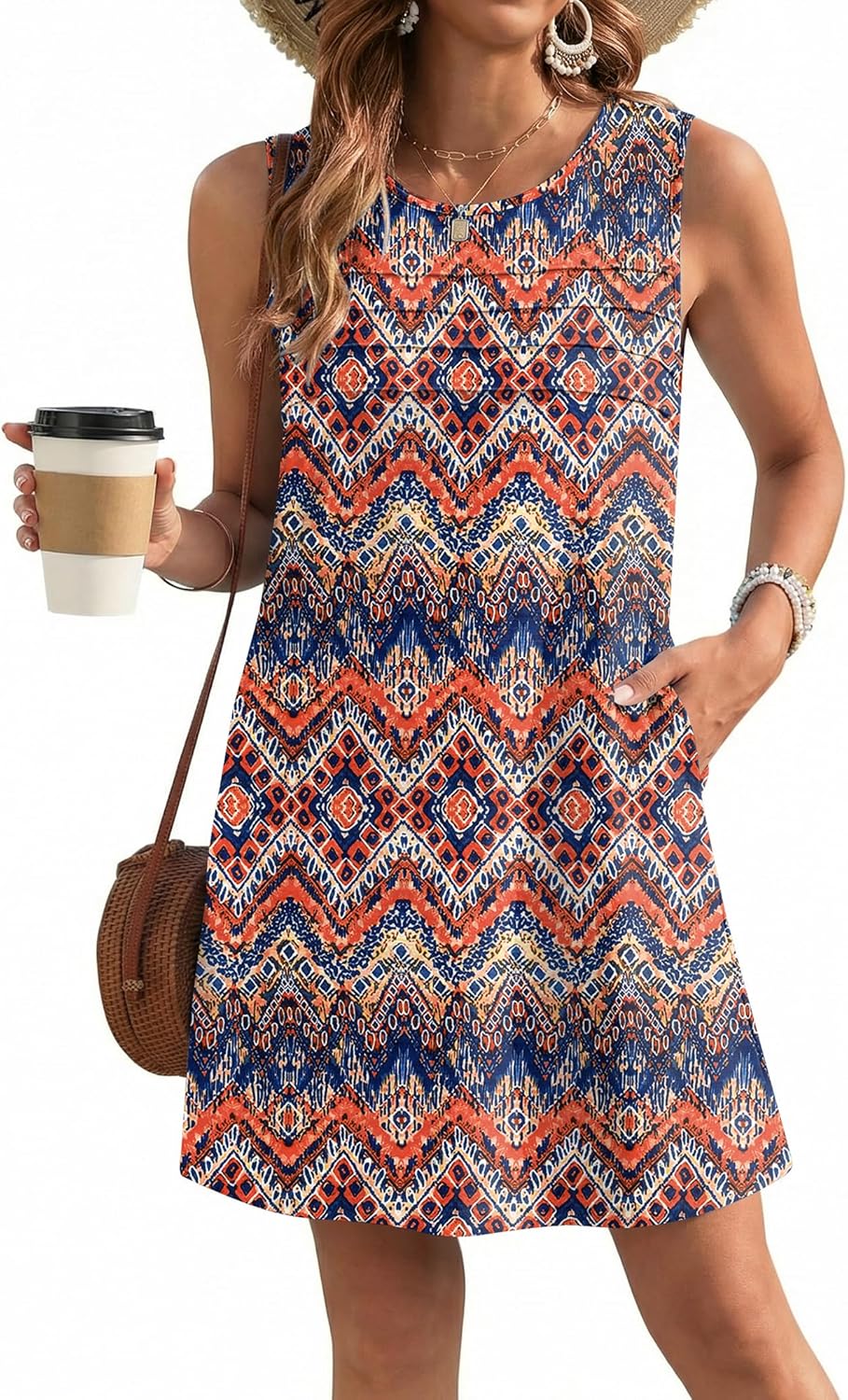 Ekouaer Womens Swimsuit Cover Up Pleated Front Bathing Suit Coverups 2026 Casual Tank Beach Dress with Pockets S-2XL