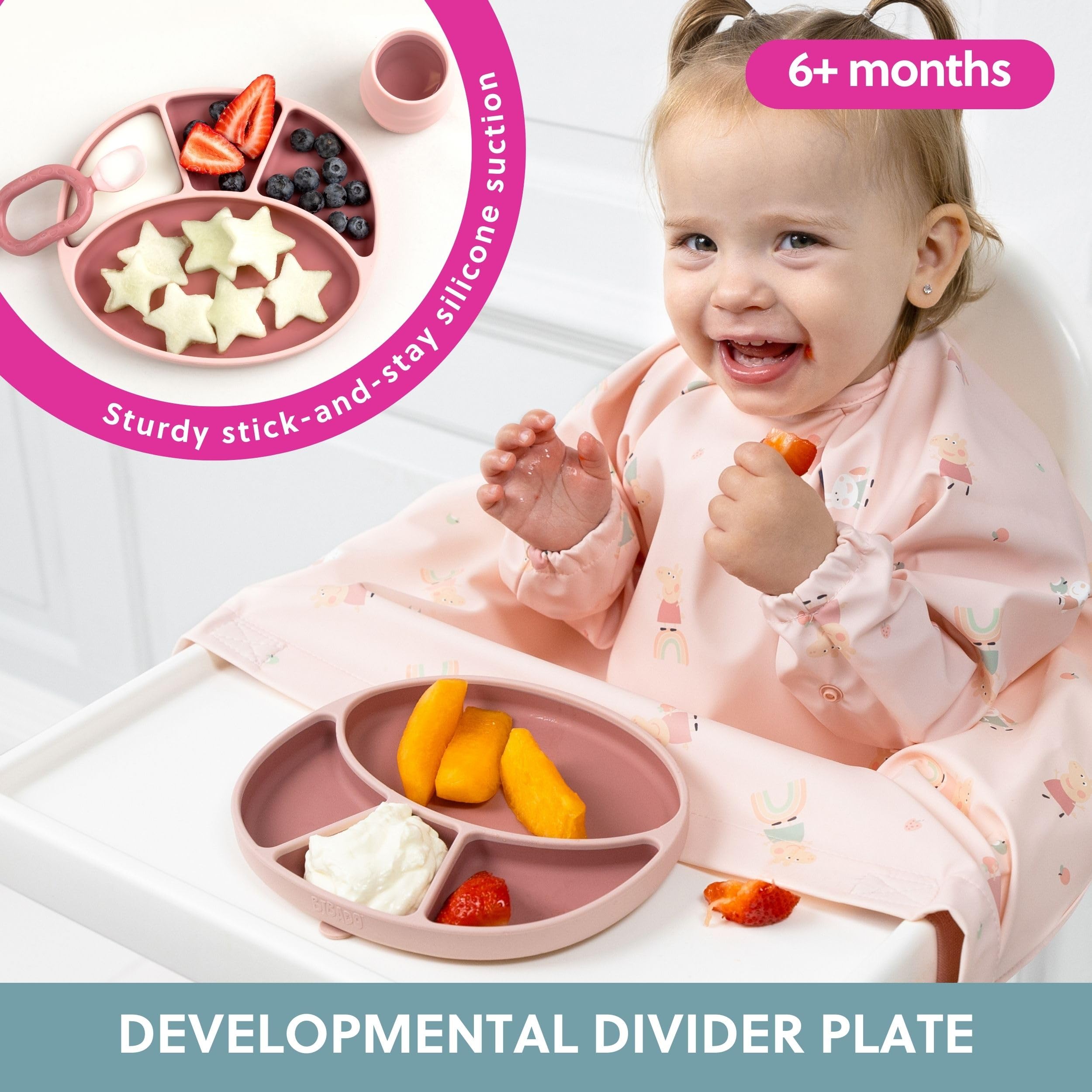 BIBaDO, Silicone Suction Divider Plate (Blush), Toddler Plates, Help Develop Motor Skills, Durable - Image 2