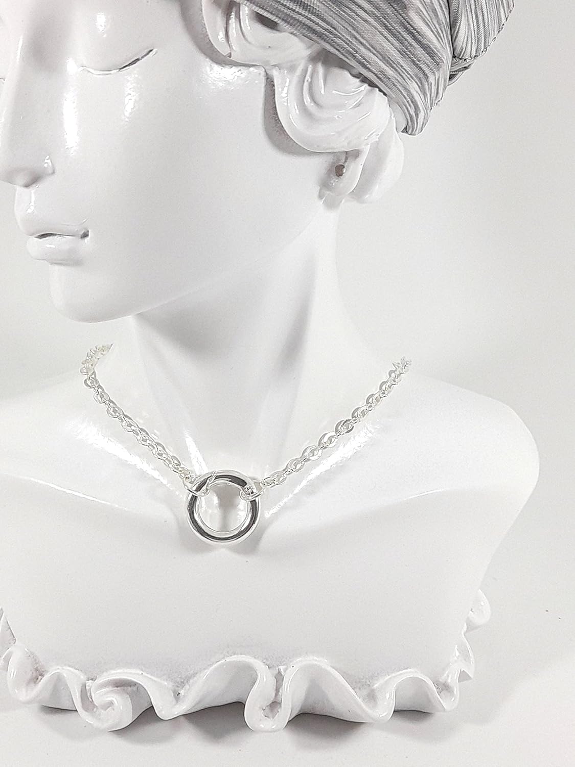 Small Silver Day Collar Choker O Ring Unisex Necklace Circle Eternity Charm pure plated for Men Women Teenager Gift light and delicate resize up to 18 Inches