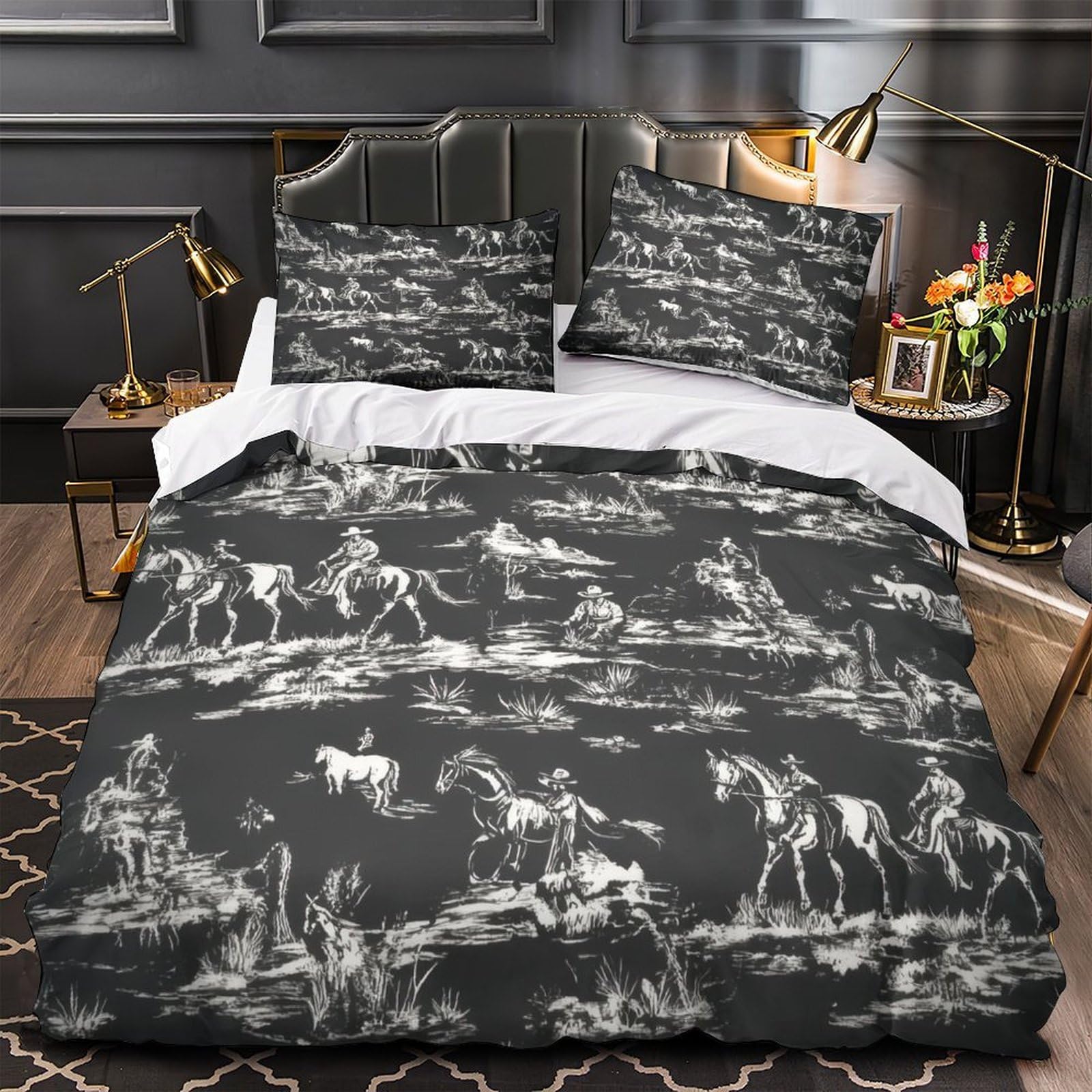 Housse de couette crâne de vache King 220x240 en microfibre avec motifs bohèmes