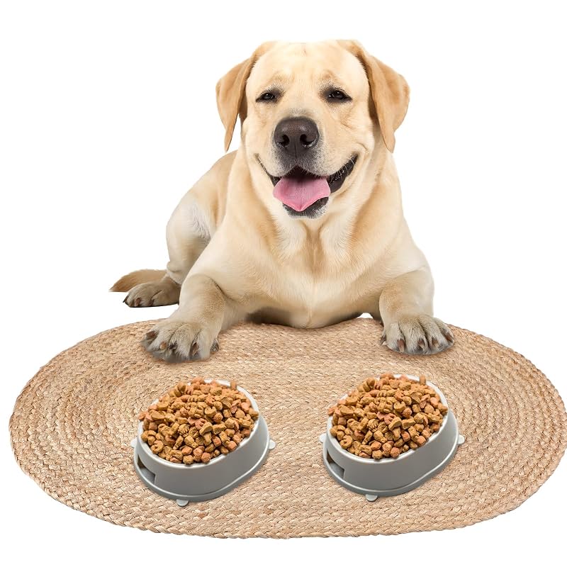 Tapete para Comedouro de Cães e Gatos em Juta Trançada Oval Tinideya 79 x 51 cm