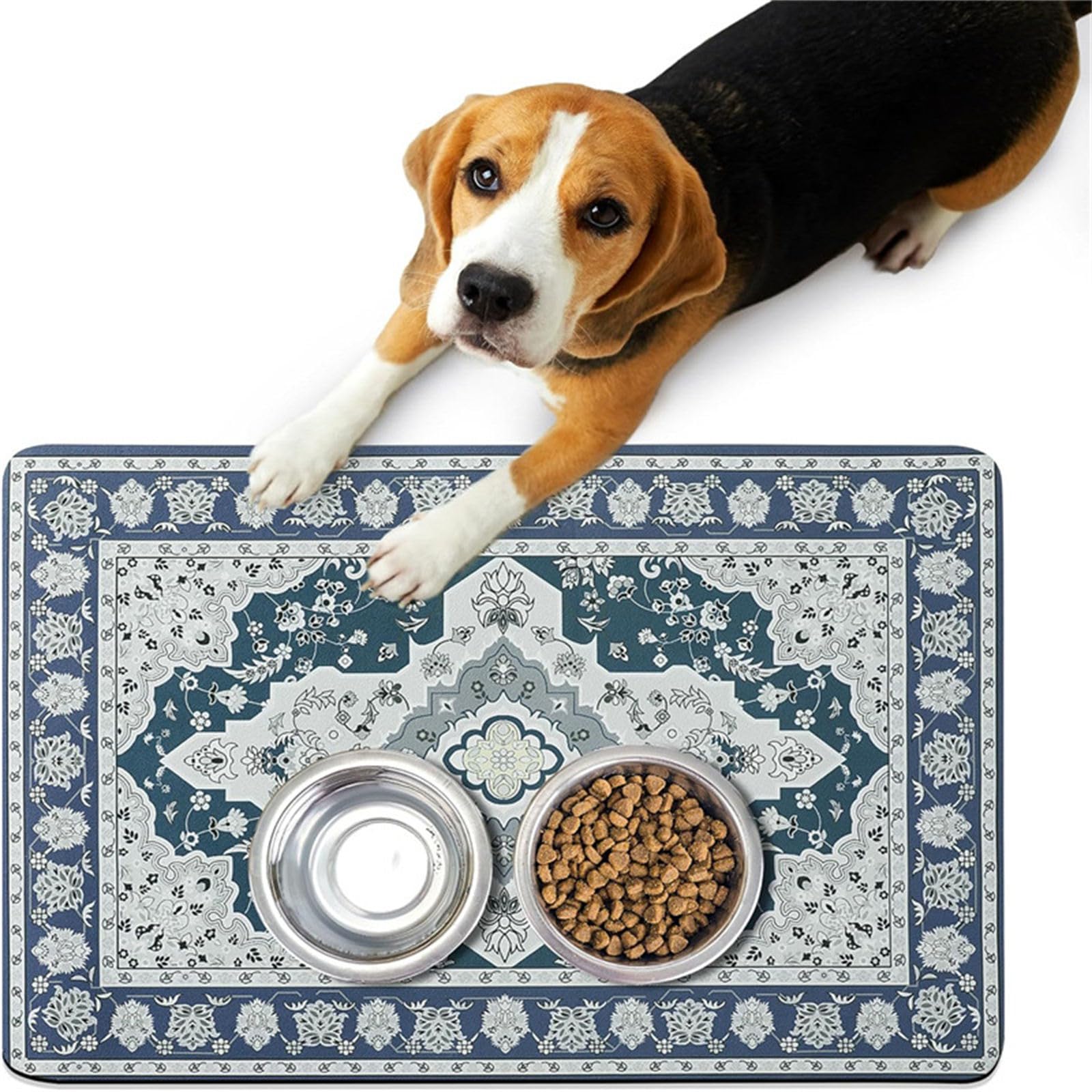 Hearda Pet Mats for Food Bowls Water Absorbent, Vintage Ethnic Style Pet Food Mat Non Slip Quick Dry Cat Feeding Mat Diatomite Pet Feeding Mat Dog Bowl Mats Water Dispenser Mat (60x90cm,Style 8)