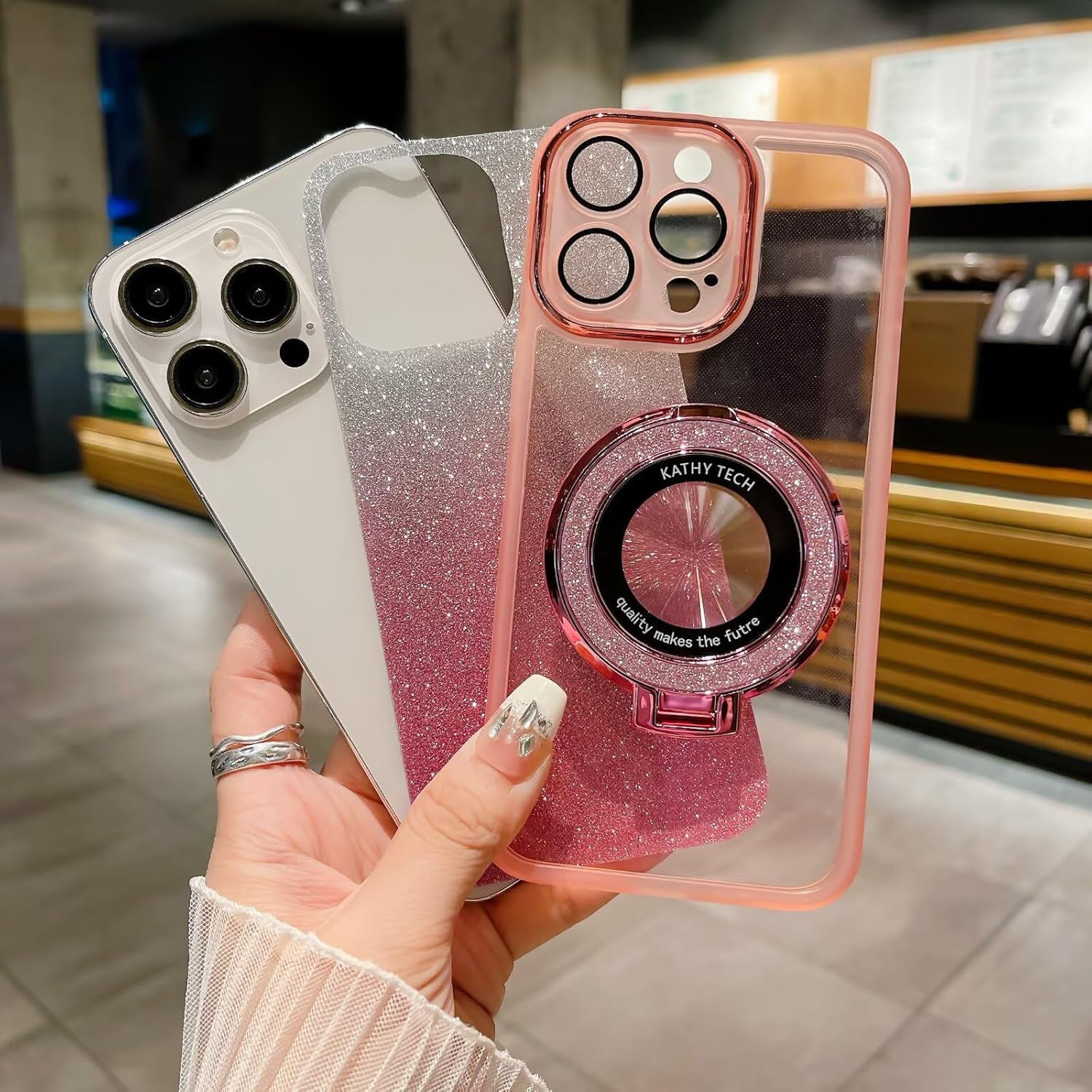 Magnetic Glitter Case for Xiaomi Redmi Note 14 5G,Luxury Plating Cute Bling Sparkling Shiny Kickstand Clear Phone Case for Women Girls, Transparent Cover with Camera Protector Purple - Image 2