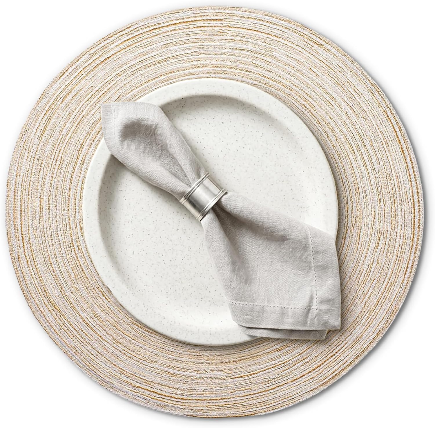 AHHFSMEI Round Braided Placemats Set of 6 Woven Table Mats for Dining Table Heat Resistant Easy to Clean Perfect for Kitchen & Home Decor (Beige)