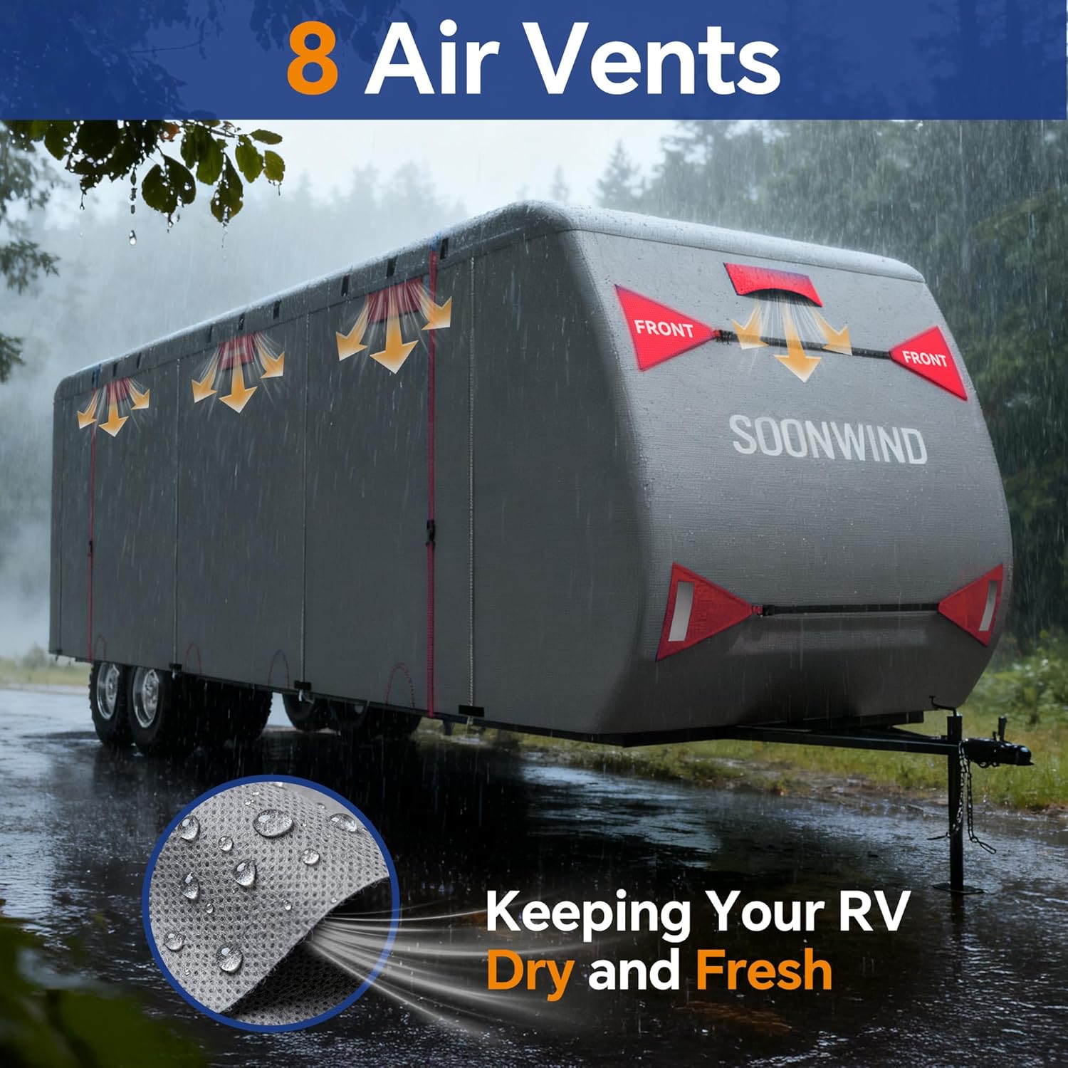 Heavy Duty 7 Layers RV Cover, Camper Cover & Travel Trailer Cover 22-24ft, Waterproof Windproof All-Weather Protection with Tongue Jack Cover, Gutter Covers & Reinforced Straps - Red