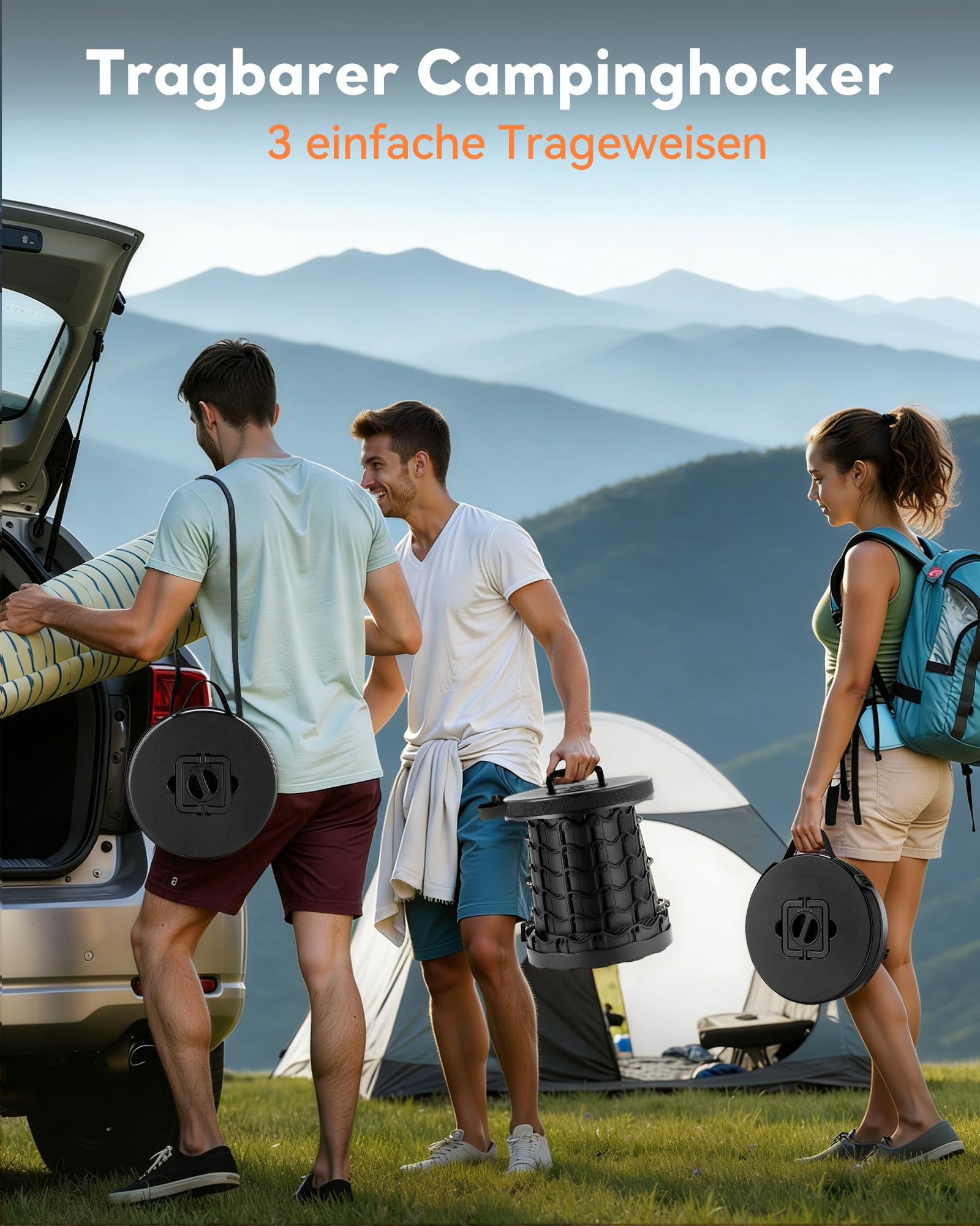 imodomio Tabouret télescopique pliable amélioré, assise élargie et surélevée, capacité de charge de 500 kg, hauteur réglable, tabouret de camping pliable pour camping, voyage, randonnée, tabouret pour
