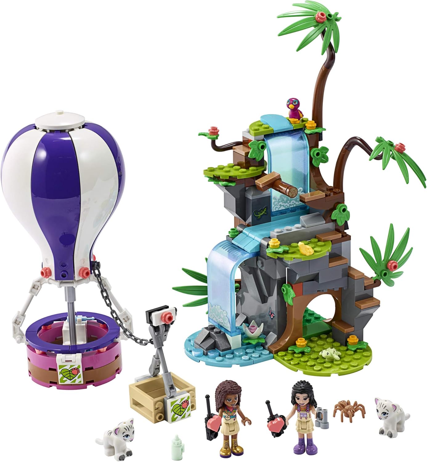 LEGO Friends Tiger Hot Air Balloon Jungle Rescue set with mini-dolls and animals