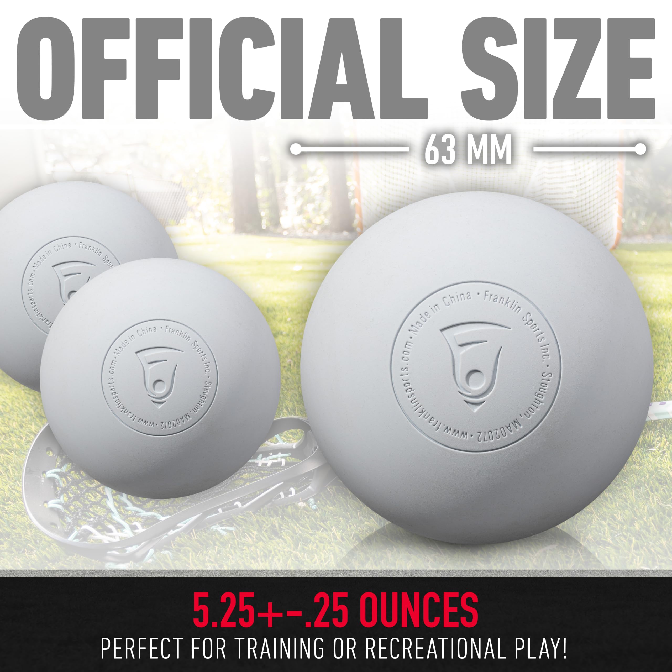 Franklin Sports Balles Lacrosse - Taille Officielle - Balles de lax pour s'entraîner - Balles de Lacrosse en Caoutchouc de 63 mm pour l'extérieur - Idéales pour la thérapie de Massage Musculaire +
