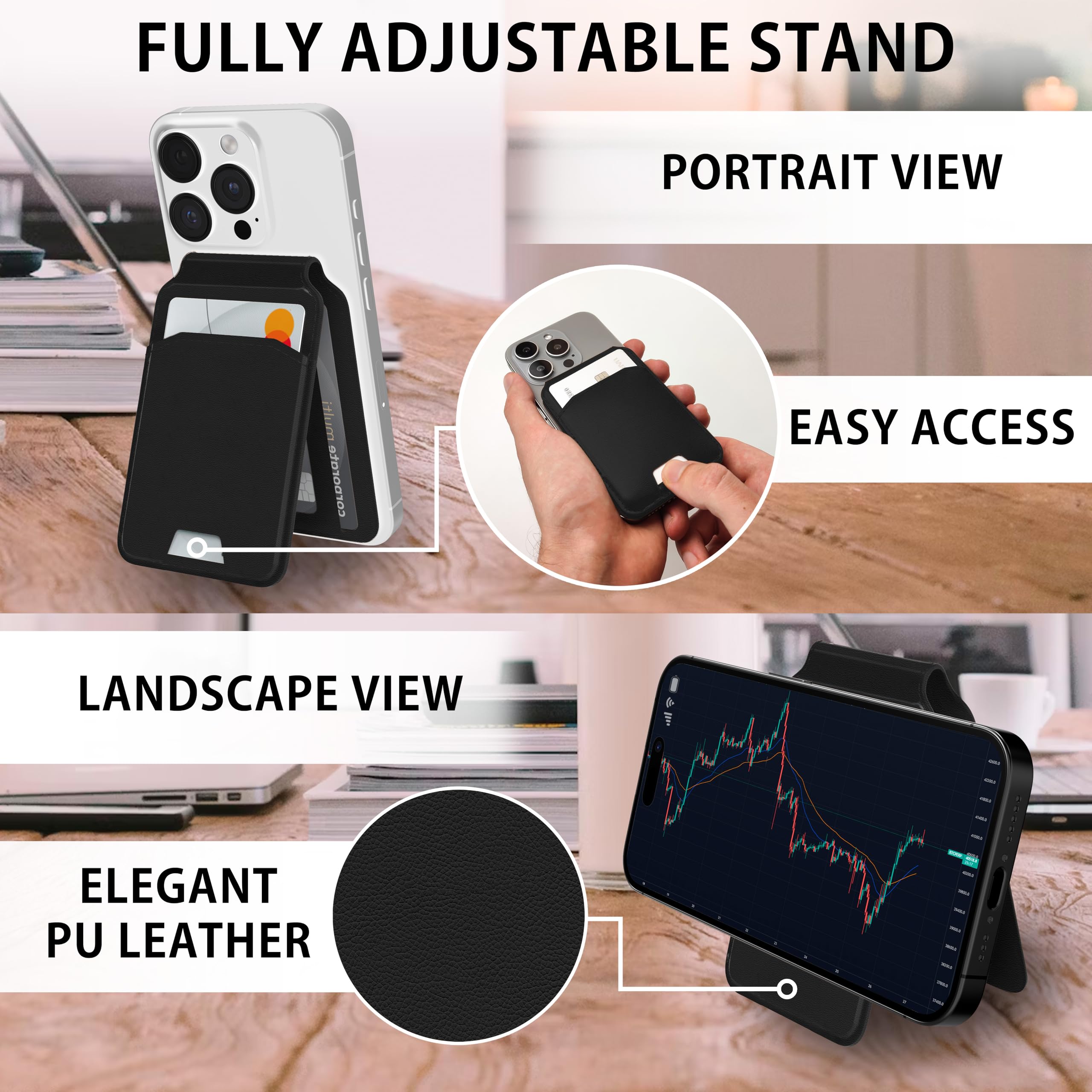 MyGadget Portafoglio Magnetico Magsafe - con 2 Slot per Carte - con Funzione Stand - compatibile con Apple iPhone 15 I 14 I 13 I 12 Series - Nero