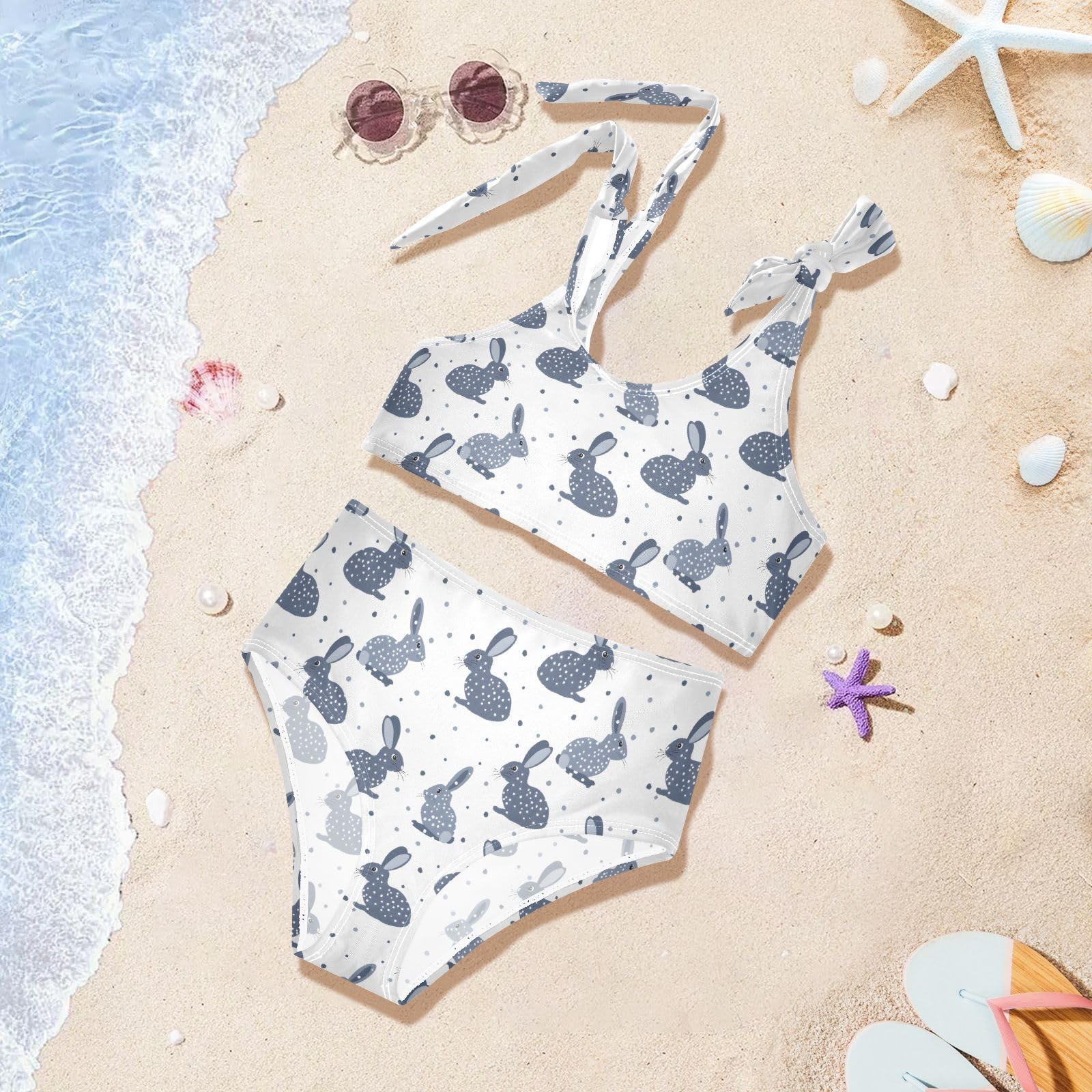 Rabbit Spot Girls 2-Piece Tankini Swimsuit, Girls Bikini Swimsuits Summer Beach Bathing Suit Set, 5-6T Multicoloured