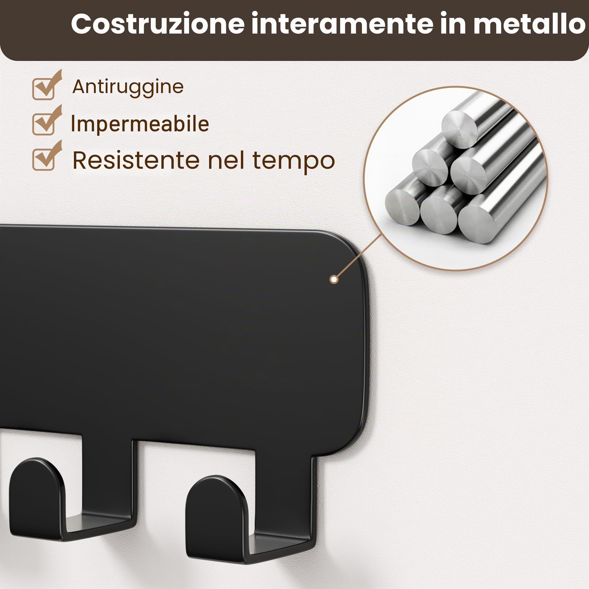 pickpiff Ganci portachiavi da parete, portachiavi adesivo senza forare da applicare al muro, Nero 1 Pezzo