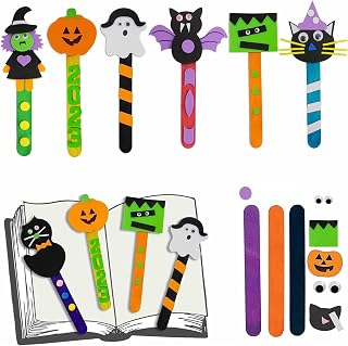 4E's Novelty Halloween Crafts Bookmark for Kids (12 Pack) 2023 Bulk Fall Craft Kit, Classroom Crafts Supplies, Halloween Activities for Kids Ages 4-8, 8-12