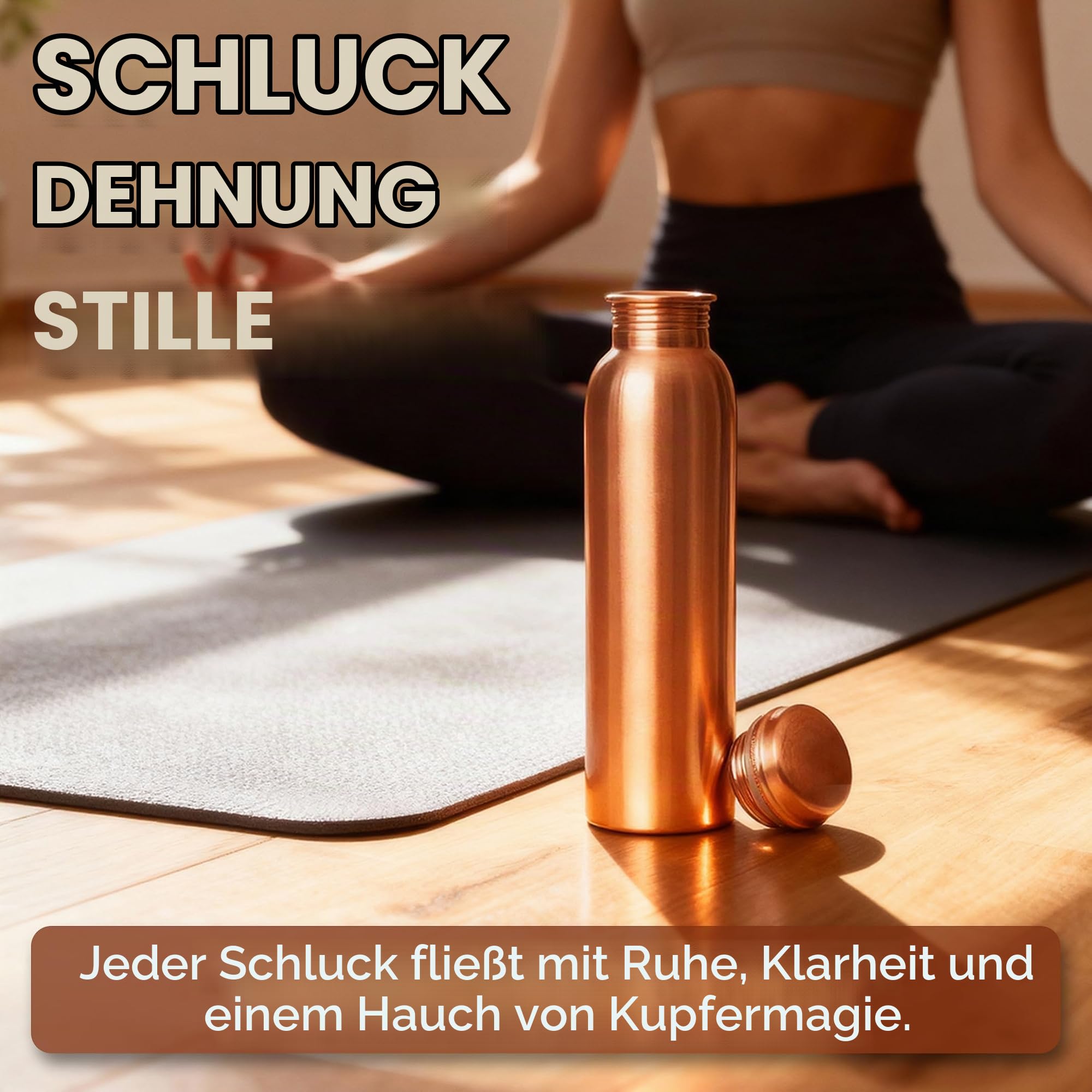Wasserflasche aus natürlichem Kupfer – 1000 ml (ca. 34 oz) Flasche aus reinem Kupfer mit auslaufsicherem Deckel; ayurvedisches Kupfergefäß für Yoga, Meditation & Büro – 2 Stück