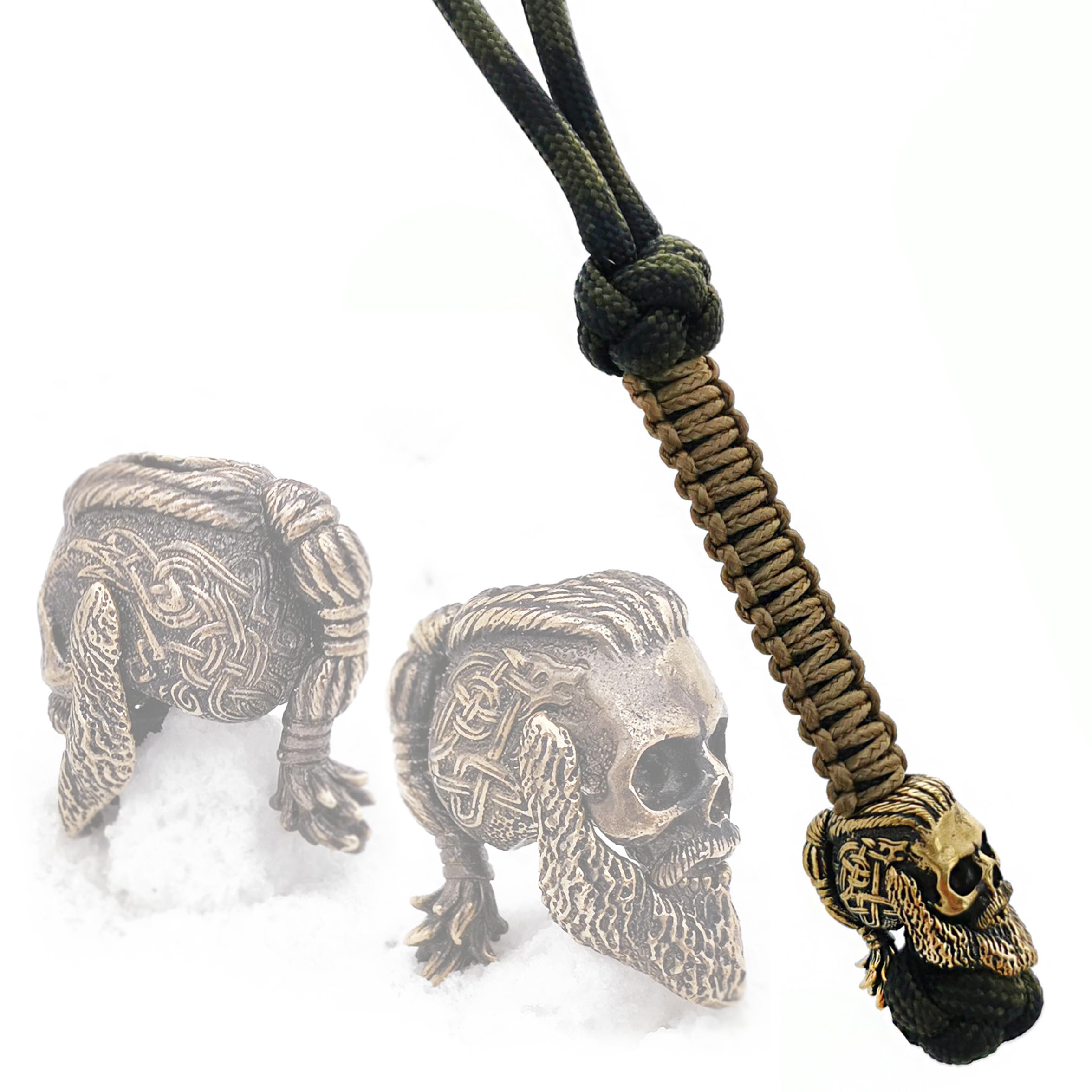 CooB EDC Paracord Knife Lanyard with Metal Paracord Bead Charm Celtic Skull Ragnar Lothbrok. Keychain Lanyards for Knives (Bronze)