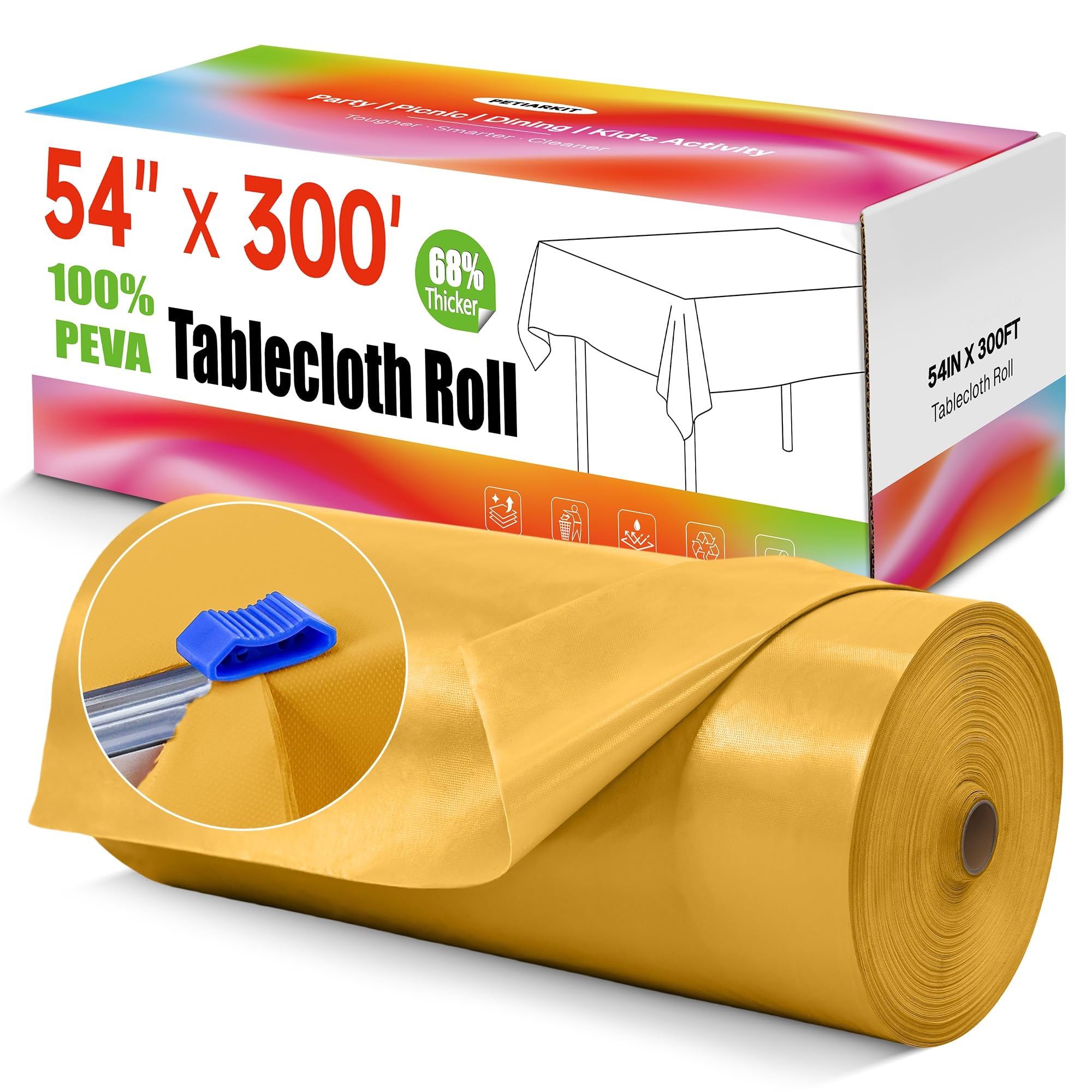 Plastic Table Cloth Disposable, 54In X 300F Table Cover Roll 100% PEVA