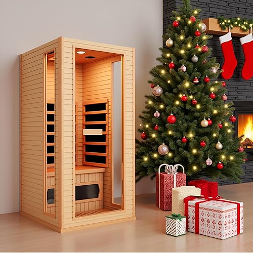 Infrared Sauna, 1 Person Full Spectrum Roomy Saunas for Home, Indoor Dry Sauna with Rapid Heating 4 Carbon Panels&1 Carbon Tube, Bluetooth and 7 Color Therapy Lights, 110V