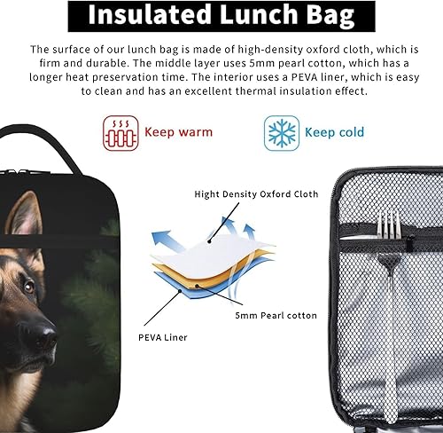 Miniatura 4 de KHiry Lonchera aislada con bolsillo lateral, lonchera de pastor alemán, bolsa suave para el trabajo, picnic