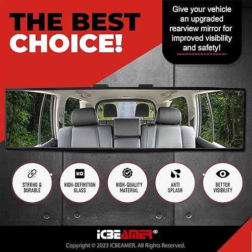 Miniatura 2 de ICBEAMER - Espejo retrovisor interior convexo para automóvil, con un amplio ángulo panorámico, para puntos ciegos, fácil de enganchar de 14.2