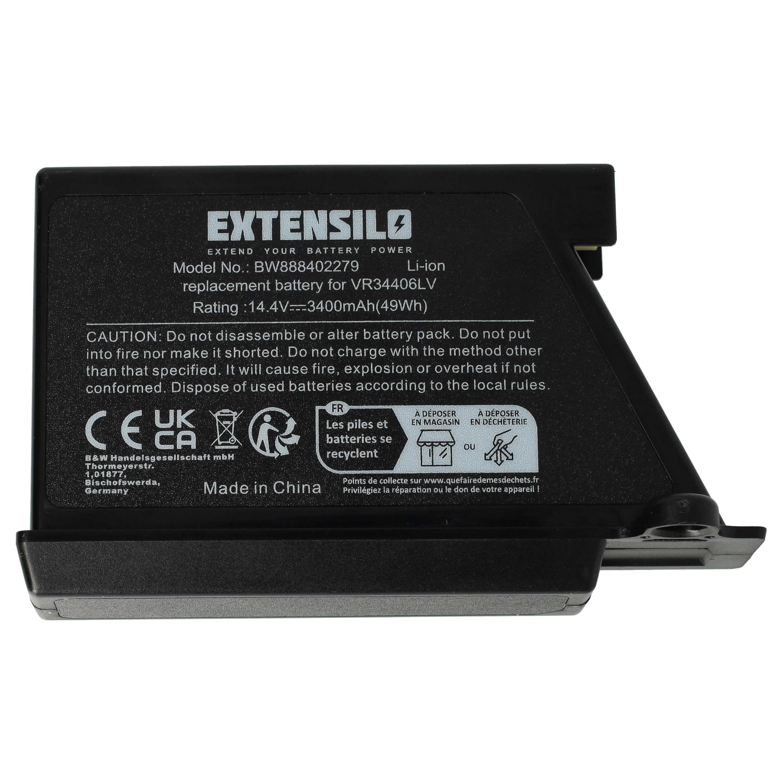 EXTENSILO batteria compatibile con LG Hom-Bot VR7428SP, VR8600RB, VR7412RB, VR9624PR, VR8600RR aspirapolvere nero (3400mAh, 14,4V, Li-Ion