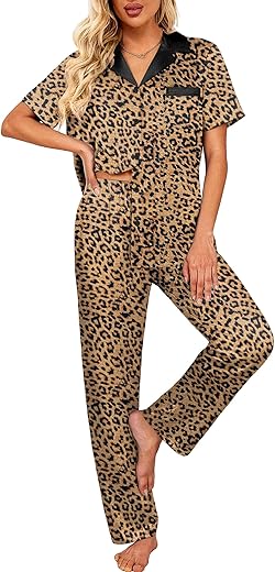 Ekouaer Satin Pajamas Set for Women Silk Button Down Sleepwear Short Sleeve Loungewear 2 Pieces Nightwear Ekouaer Satin Pajamas Set for Women Silk Button Down Sleepwear Short Sleeve Loungewear 2 Pieces Nightwear