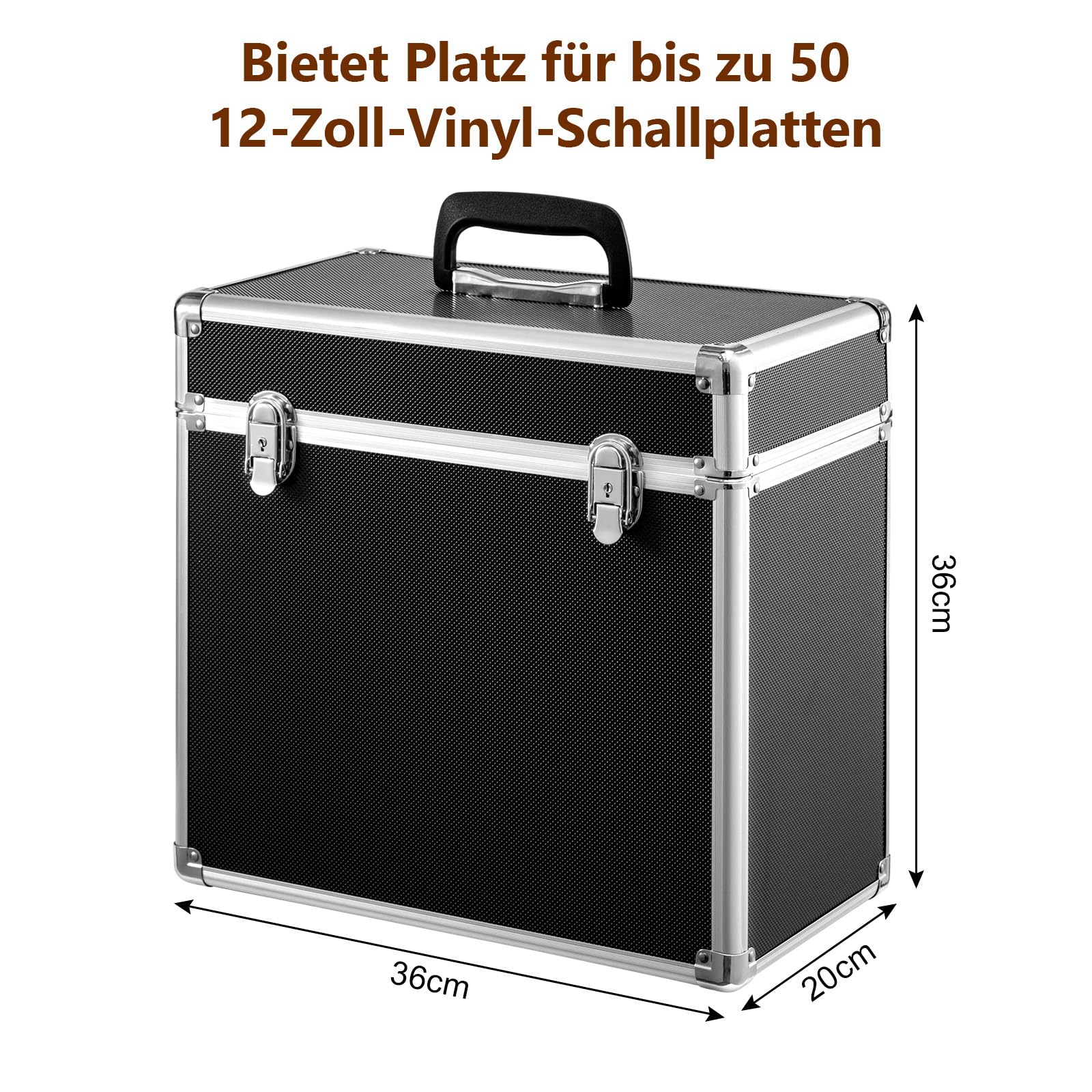 Trintion Schallplatten Aufbewahrung 50 LP Plattenkoffer Schallplattenkoffer Tragbarer Abschließbarer Vinyl Koffer für 12-Zoll Schallplatten Schutzbox mit Transportfunktion Record Case Schwarz