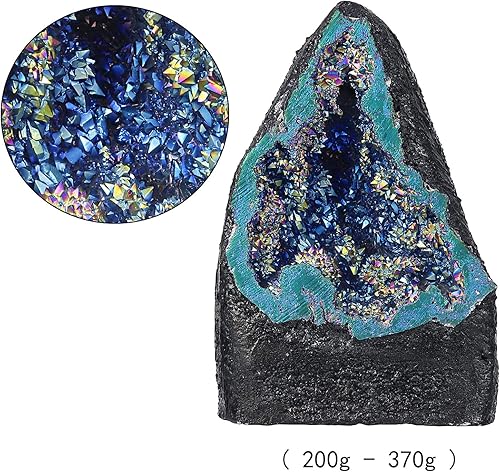Miniatura 8 de SUNYIK Espécimen de racimo de cuarzo de geoda de cuarzo natural con revestimiento de titanio arcoíris para decoración de oficina en el hogar,