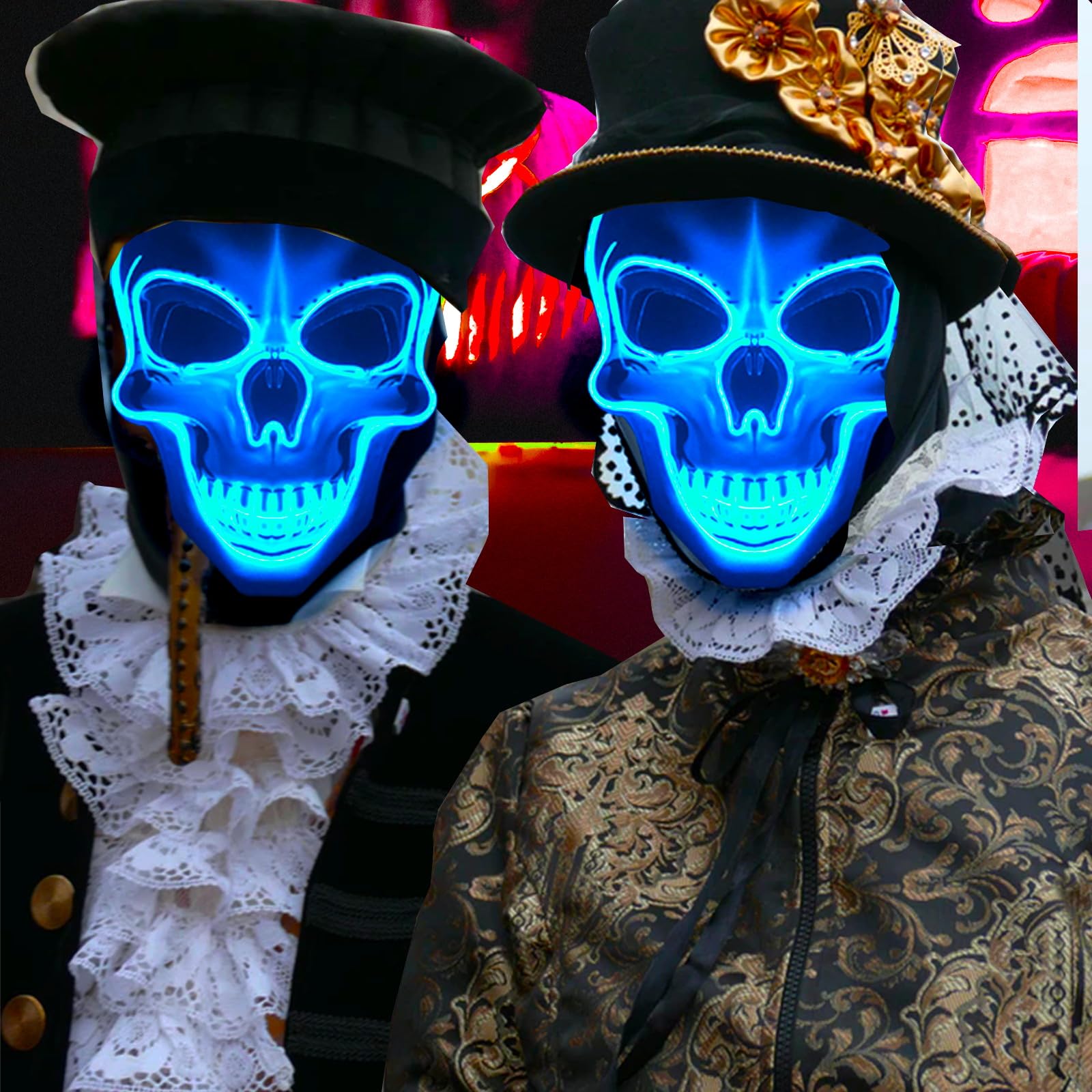 Máscara de miedo de Halloween con luz para suministros de recuerdo de fiesta con 3 modos (azul) 4
