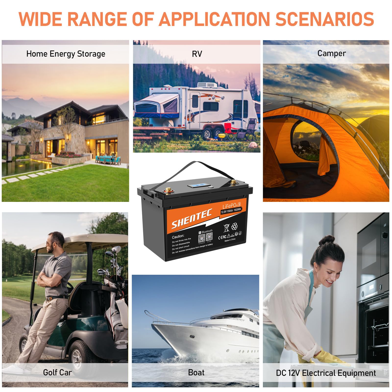 Batterie au lithium LiFePO4 150Ah 12V intégrée 150A,fonction BMS Bluetooth,Max.15000 cycles profonds et 1920W de puissance de sortie,durée de vie de 10 ans,parfait pour camping-car