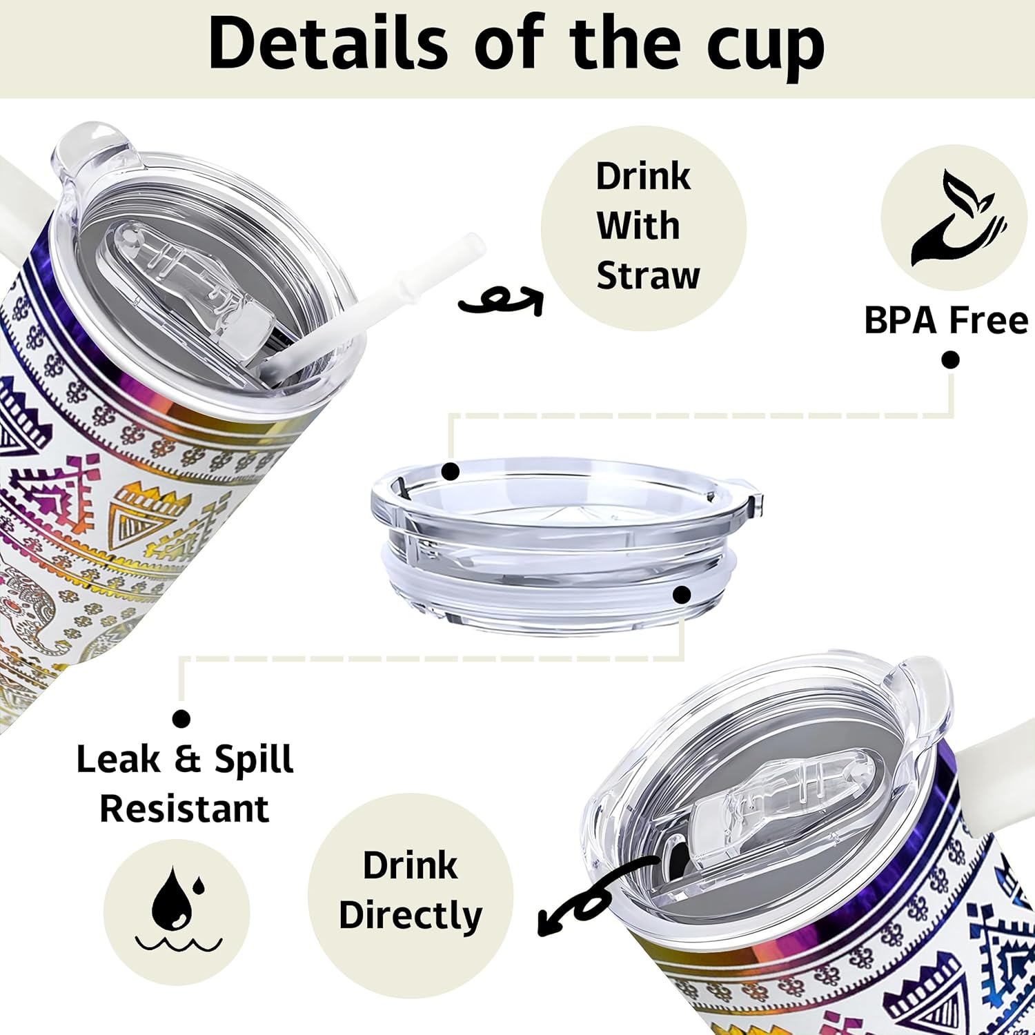 40 oz Elephant Laser Engraving Tumbler With Handle With Lid Straw Double Insulated Travel Coffee Cup Elephant Travel Accessories Must Have Gifts For Women - Image 5