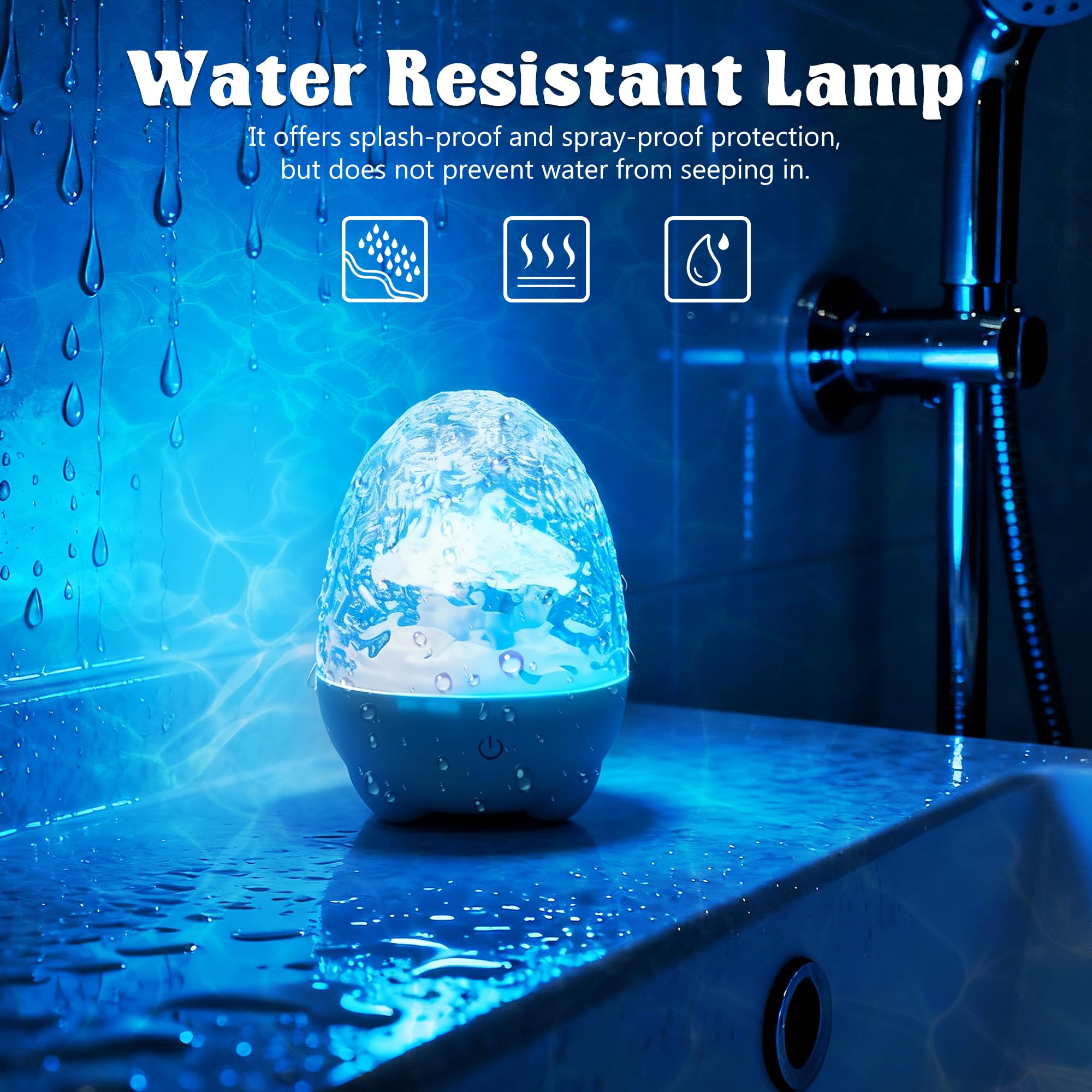 cambk Waterproof Shower Light for Inside Bathroom, Egg-Shape Rechargeable Kids Bath Light, RGBW 13 Color Changing Shower Lamp Ocean Wave Projector Mood Night Lighting