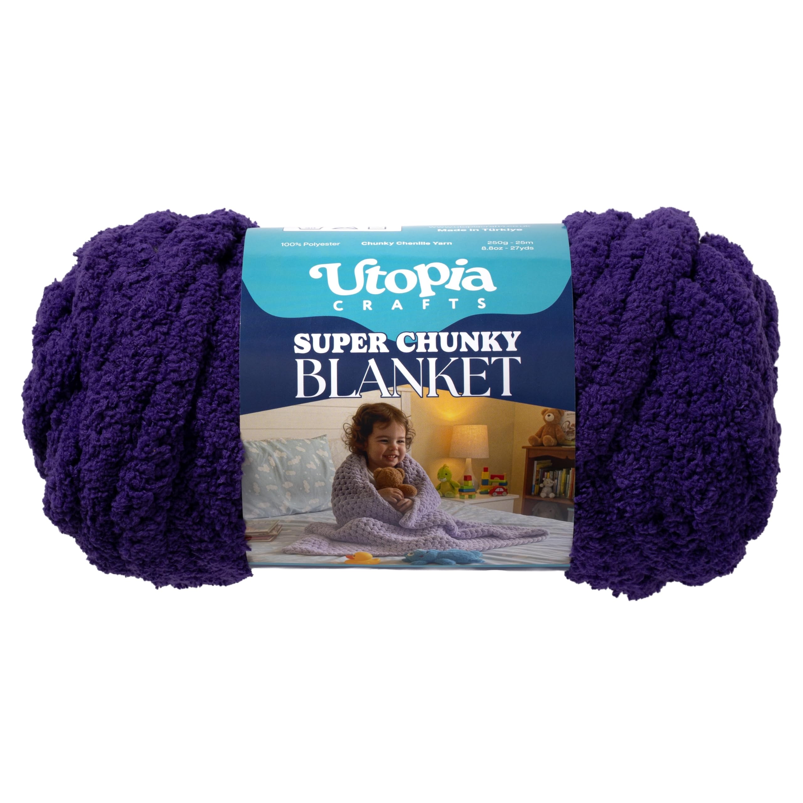 Utopia Crafts Super Chunky Blanket Yarn 250g, Soft Chenille Yarn for Arm Knitting - Thick Bulky Polyester Jumbo Yarn for Hand Knit Throw Blankets, Crochet, DIY Home Décor (Purple)