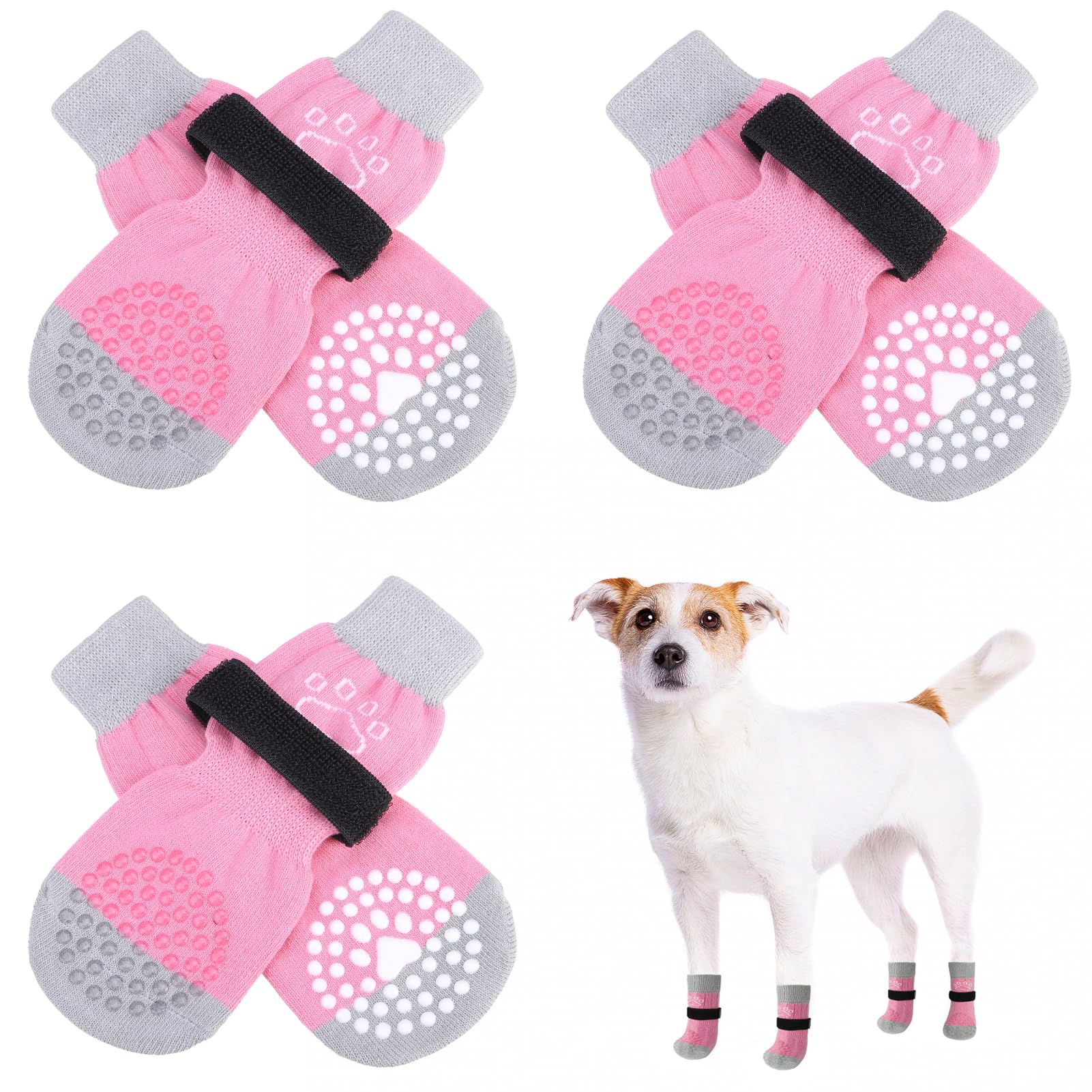 SCENEREAL Anti Slip Dog Sock to Prevent Licking Paws for Hardwood Floors, Boots & Paw Protector Shoes for Hot/Cold Pavement with Grippers, Double